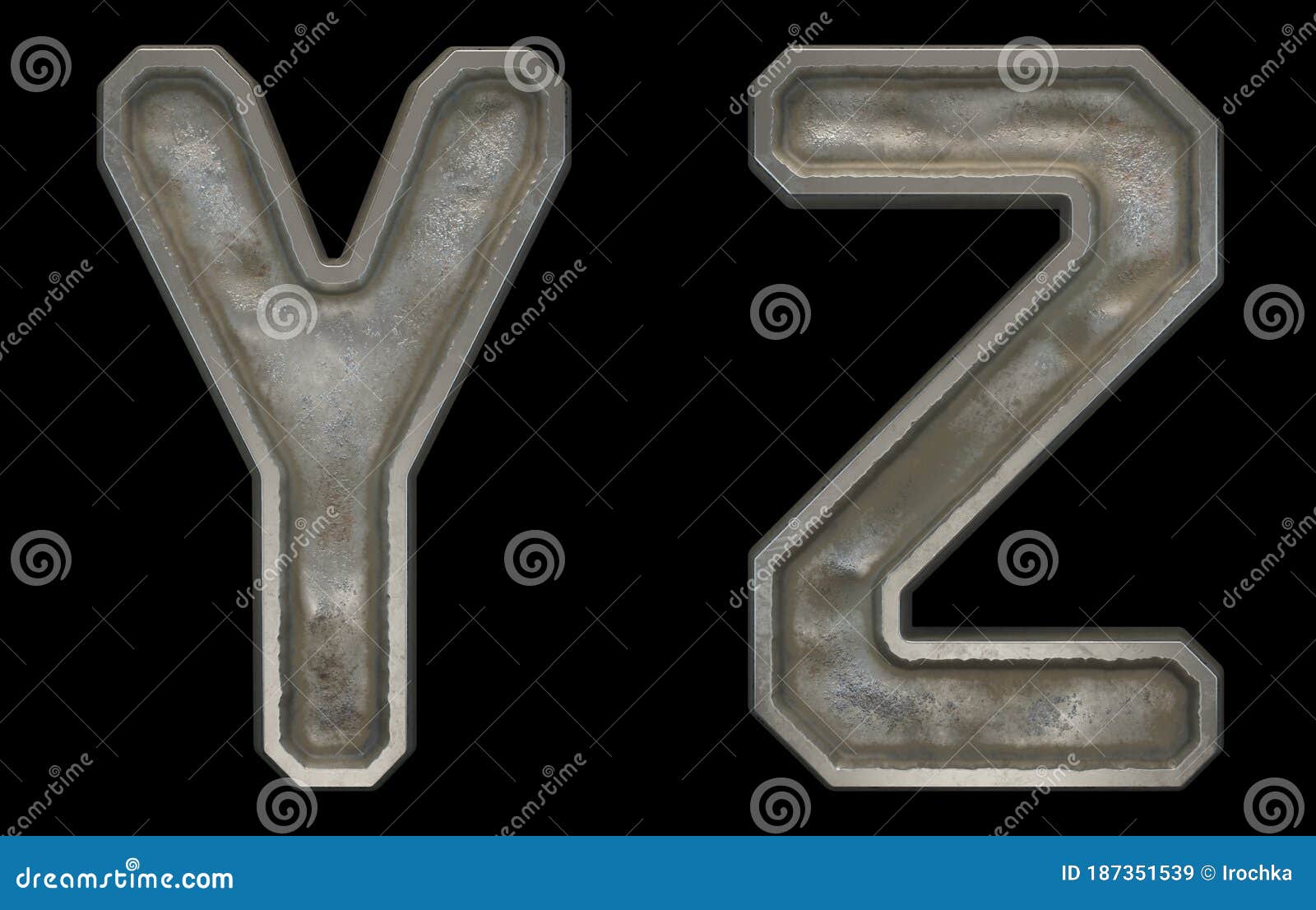 Set of Capital Letters Y and Z Made of Industrial Metal on Black ...