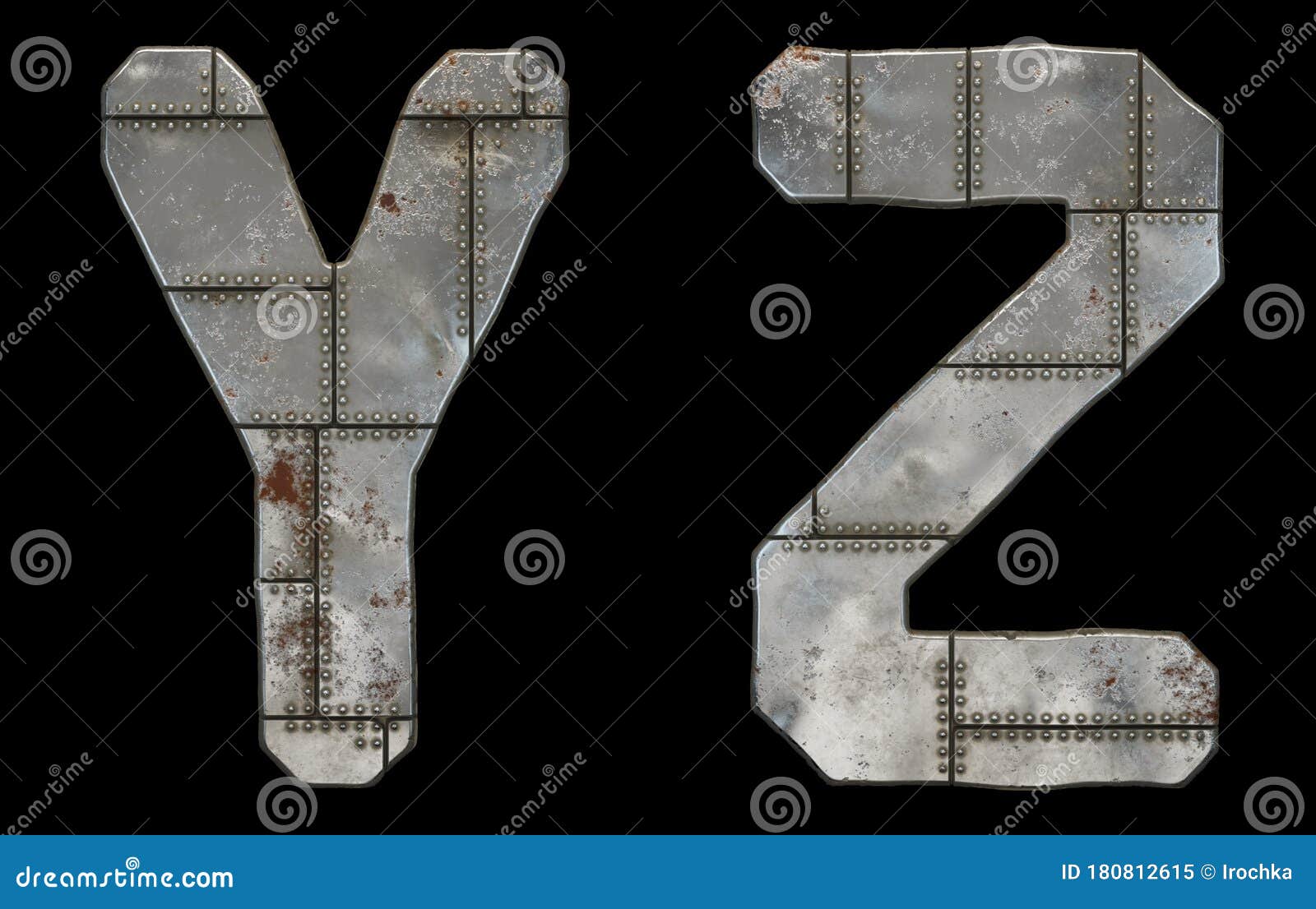 Set of Capital Letters Y and Z Made of Industrial Metal Isolated on ...