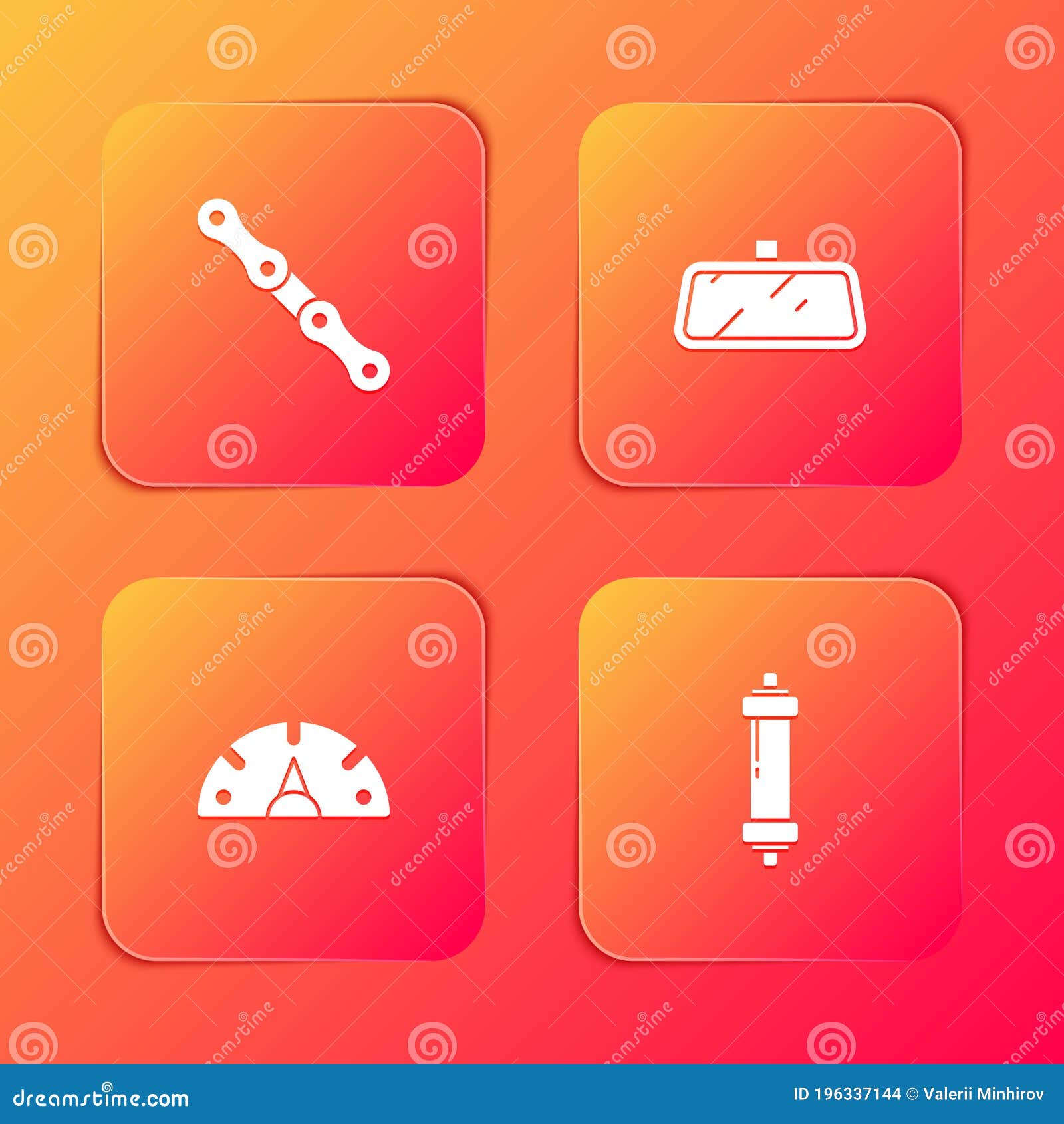 Set Car Chain, Mirror, Speedometer and Shock Absorber Icon. Vector Stock Vector Illustration