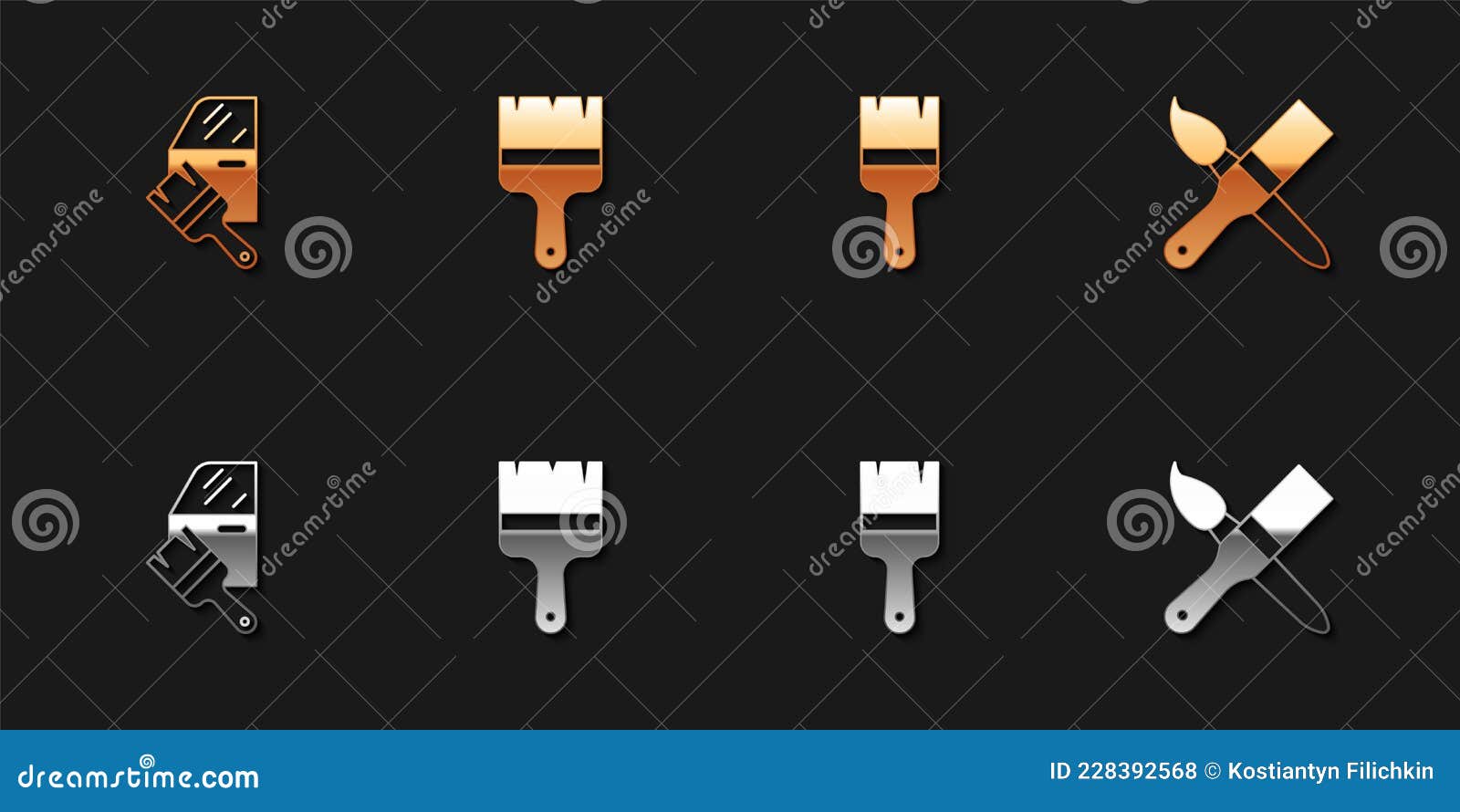 Set Car Painting, Paint Brush, and Icon. Vector Stock Vector