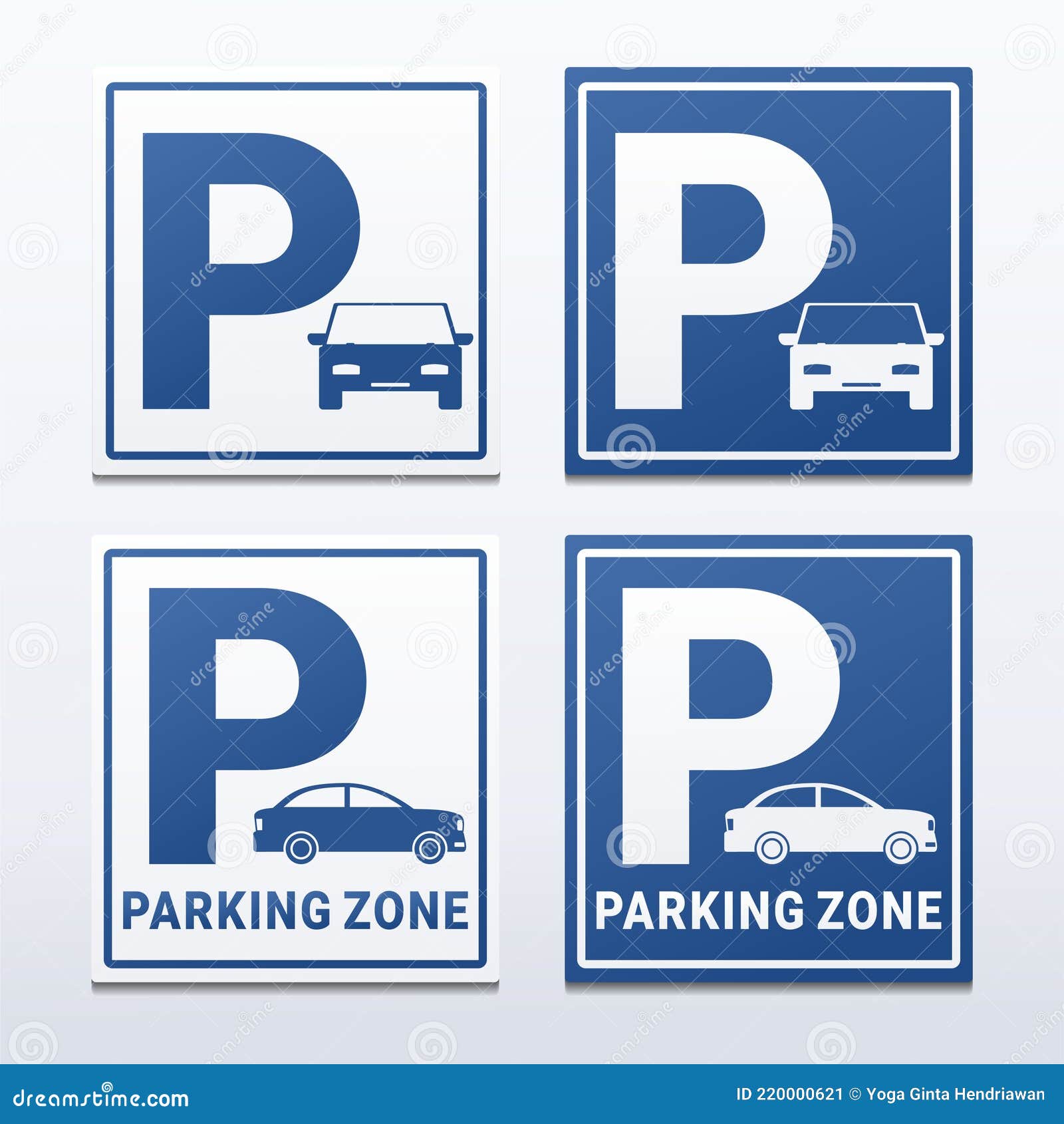 Set of Car Parking Sign. Car Parking Zone Stock Vector Illustration