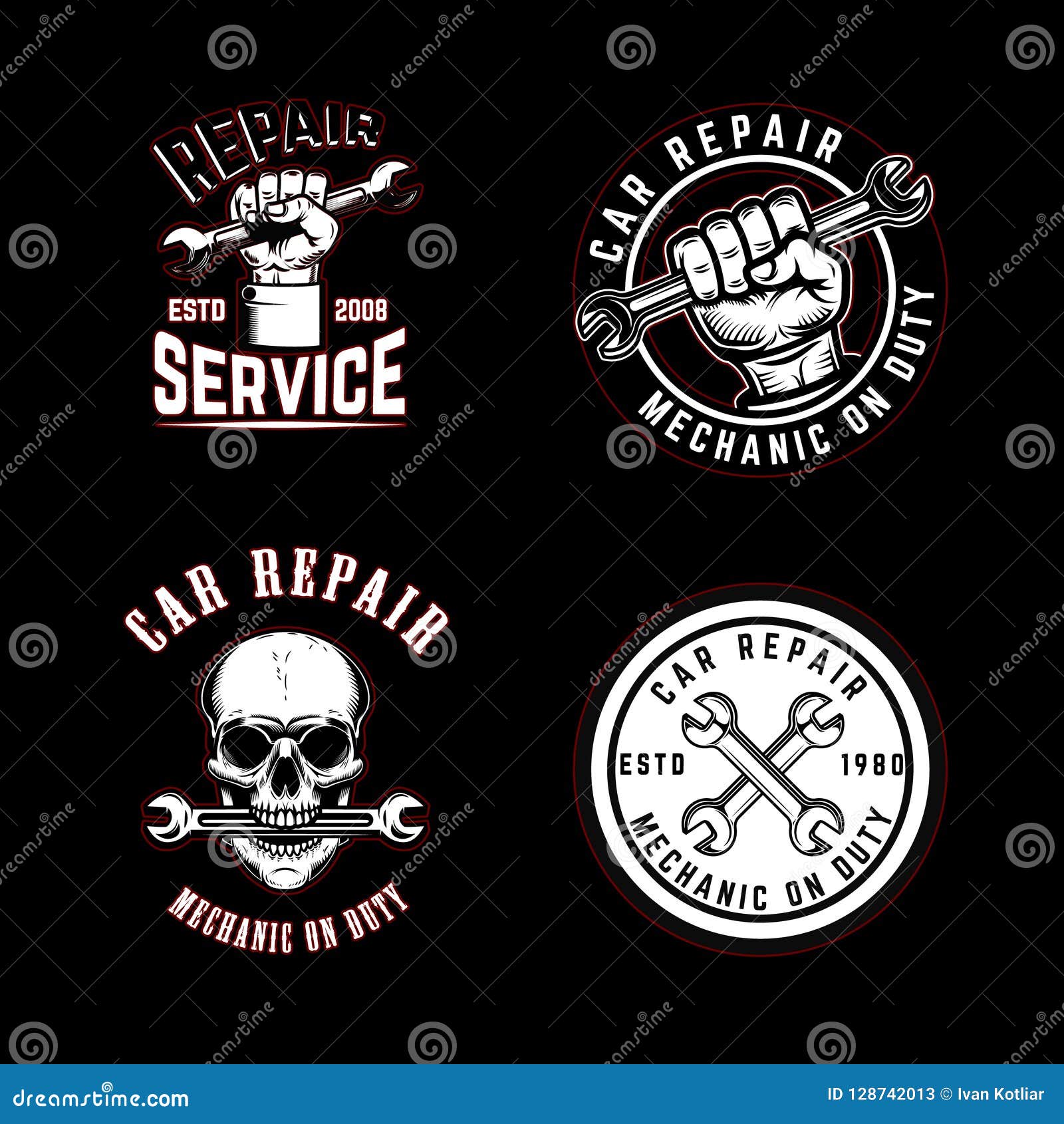 Set of Car Repair Emblems. Design Element for Logo, Label, Sign, Badge