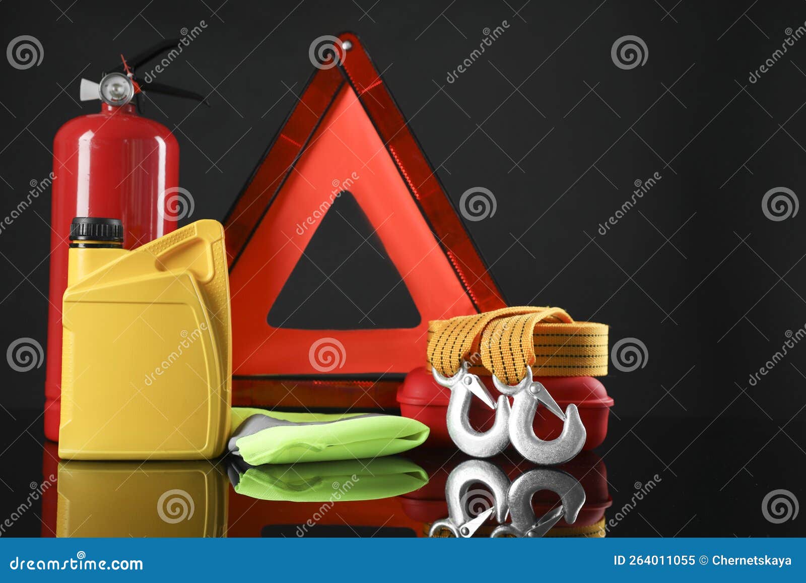 Set of Car Safety Equipment on Black Background Stock Image Image of