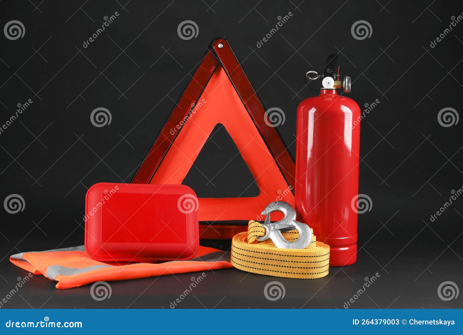 Set of Car Safety Equipment on Black Background Stock Image Image of