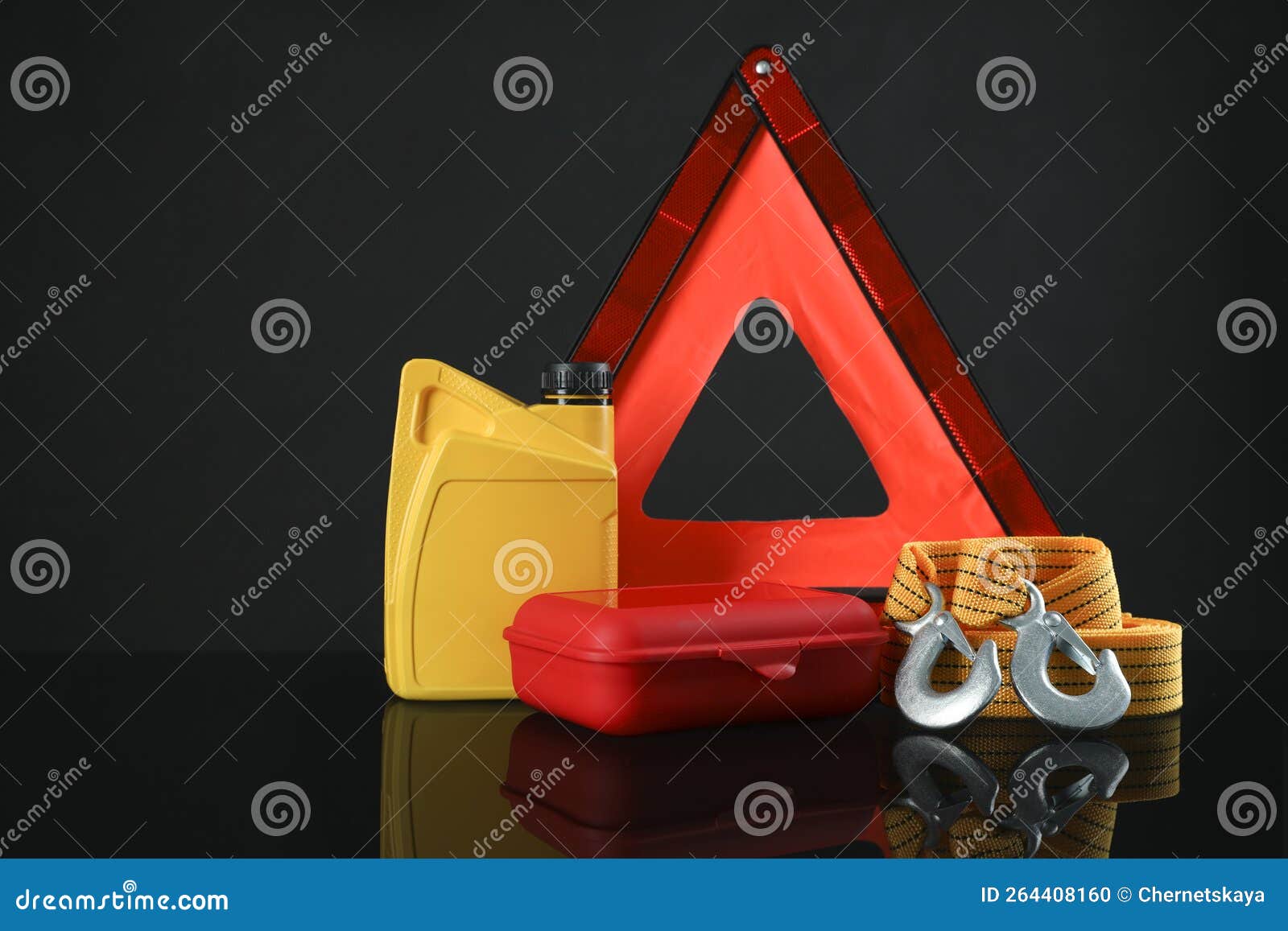 Set of Car Safety Equipment on Black Background Stock Photo Image of