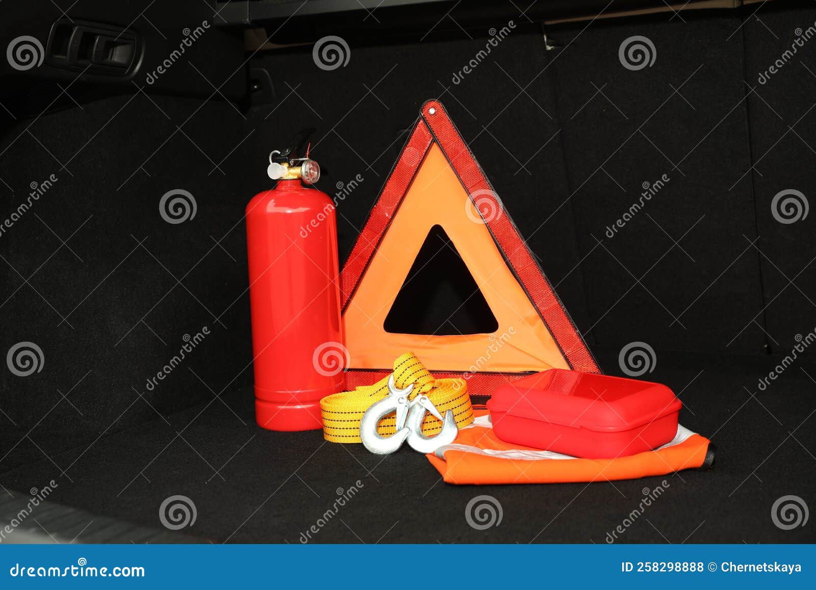 Set of Car Safety Equipment in Trunk Stock Photo Image of gear