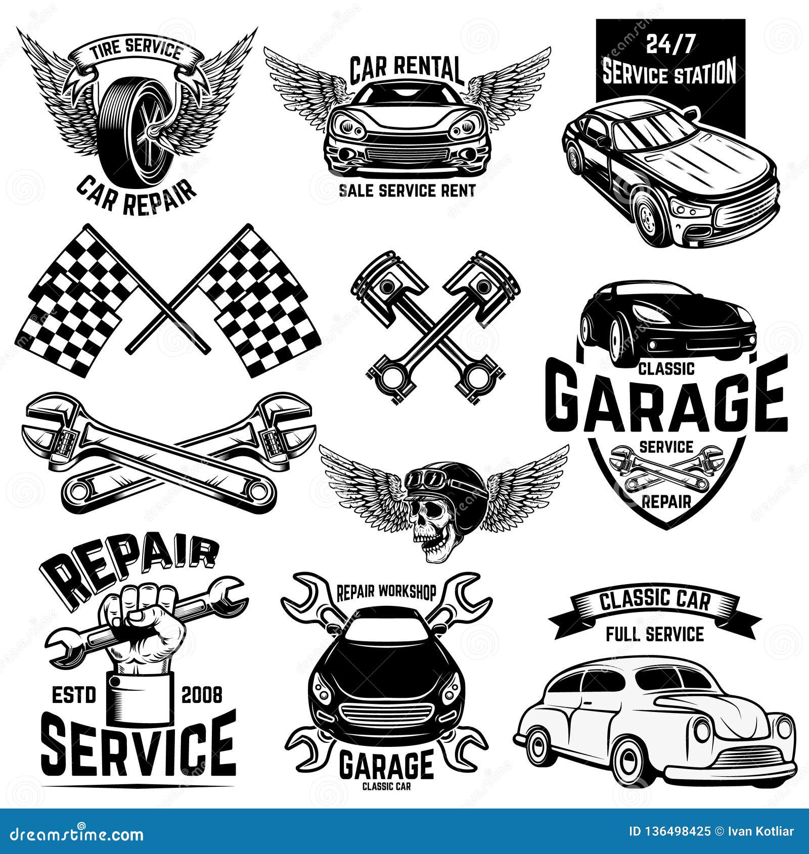 Set of Car Service Station Emblems and Design Elements. for Logo, Label ...