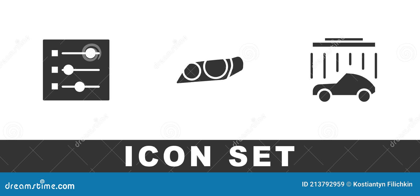 Set Car Settings, Headlight and Wash Icon. Vector Stock Vector