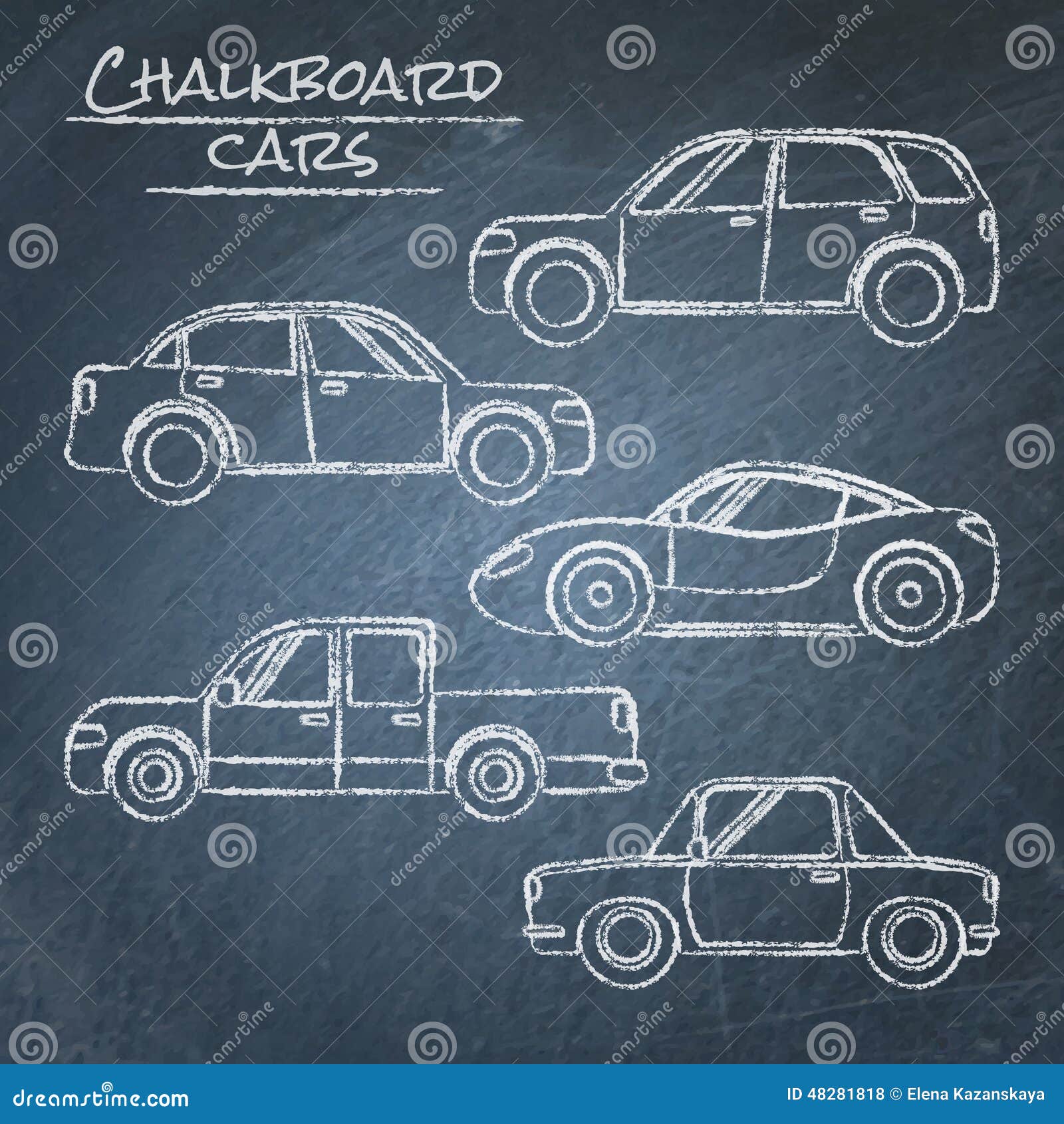 Set Of Car Sketches On Chalkboard Stock Vector Image 48281818