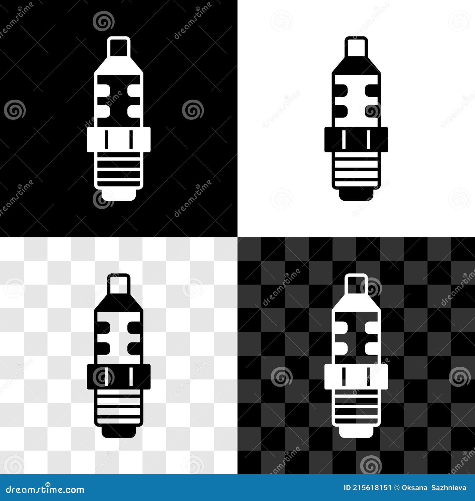 Set Car Spark Plug Icon Isolated on Black and White, Transparent