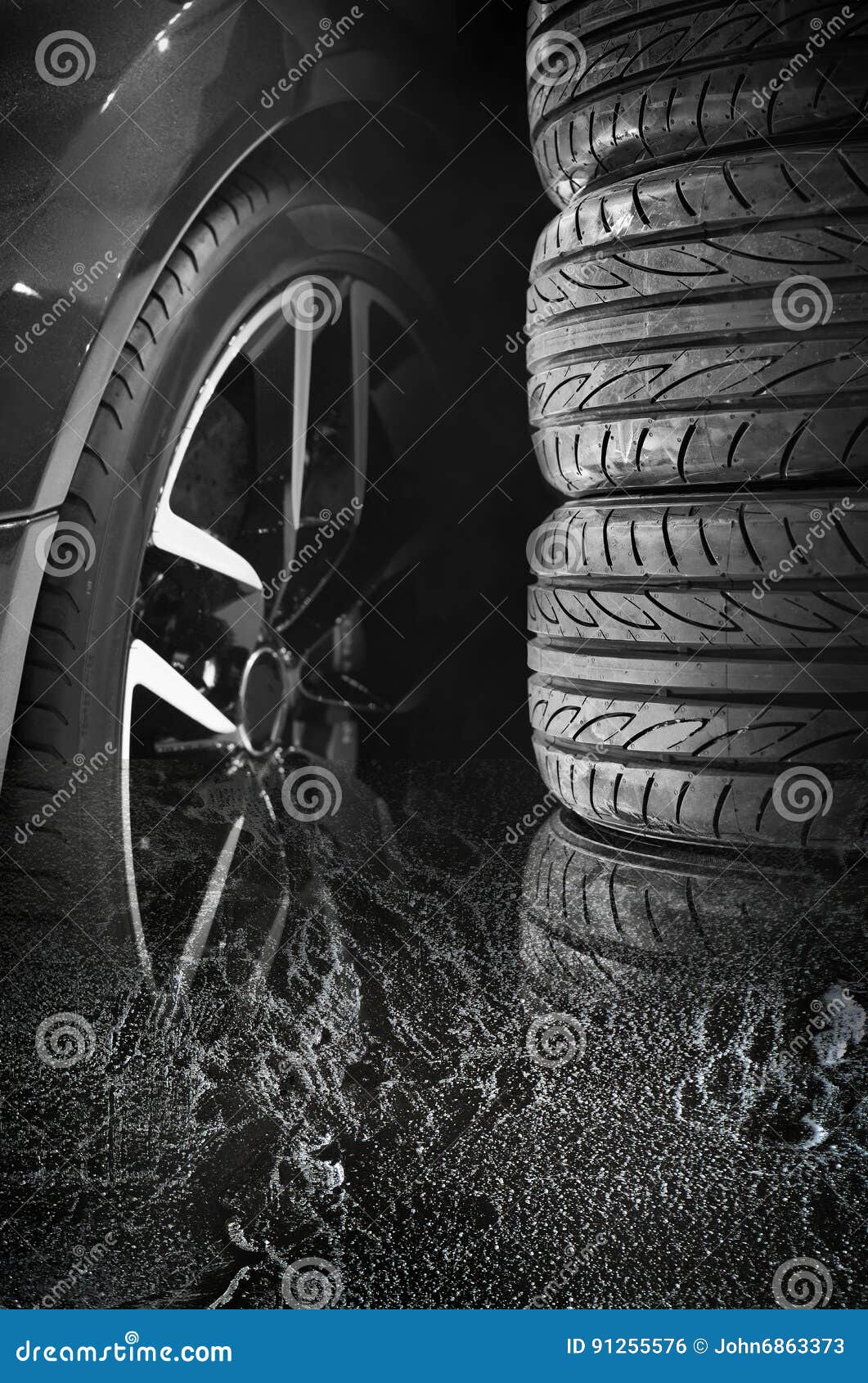 Set of Car Tires with Alloy Wheels Stock Photo Image of alignment