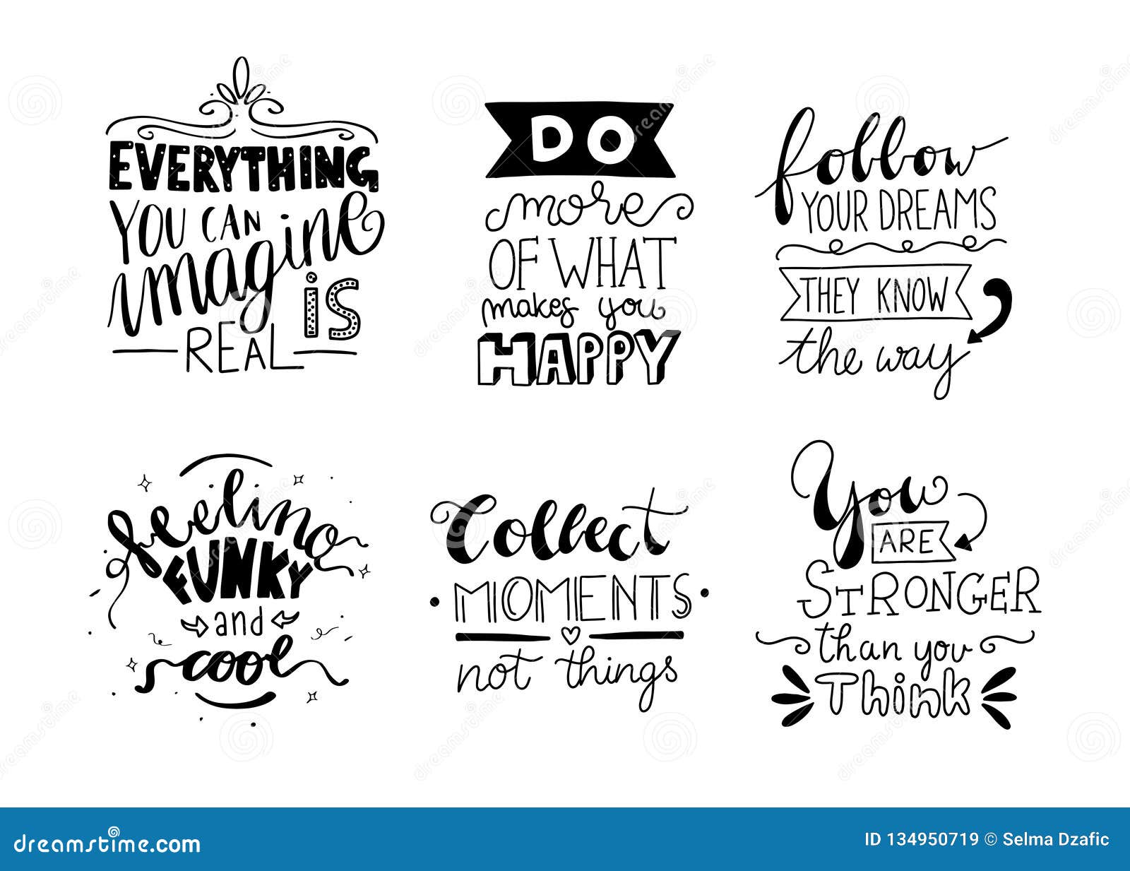 Set of Card Posters Typography Designs. Hand Drawn Lettering Phrases