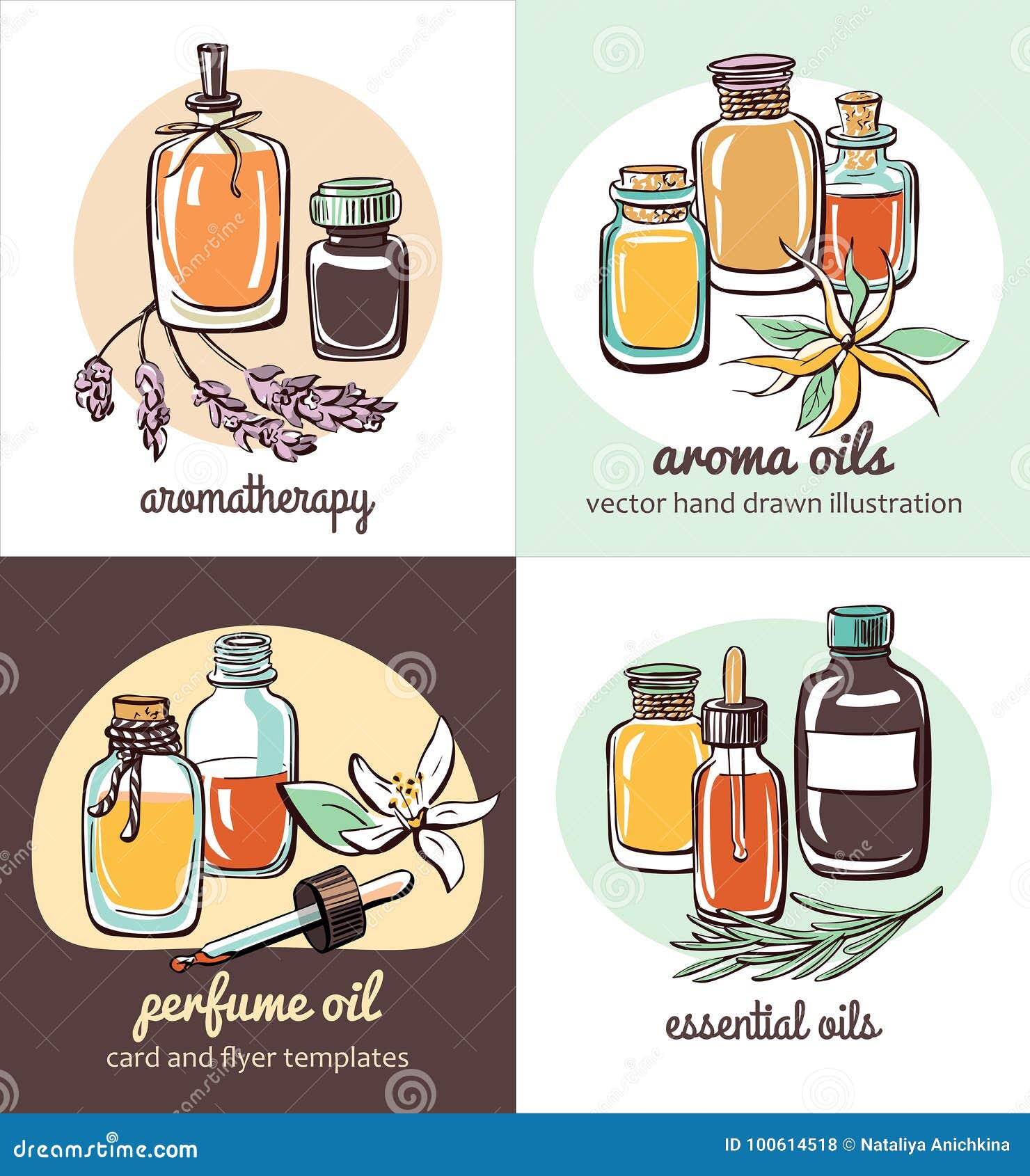 Set of Card Templates with Essential Oil Bottles Stock Vector Intended For Doterra Flyer Templates