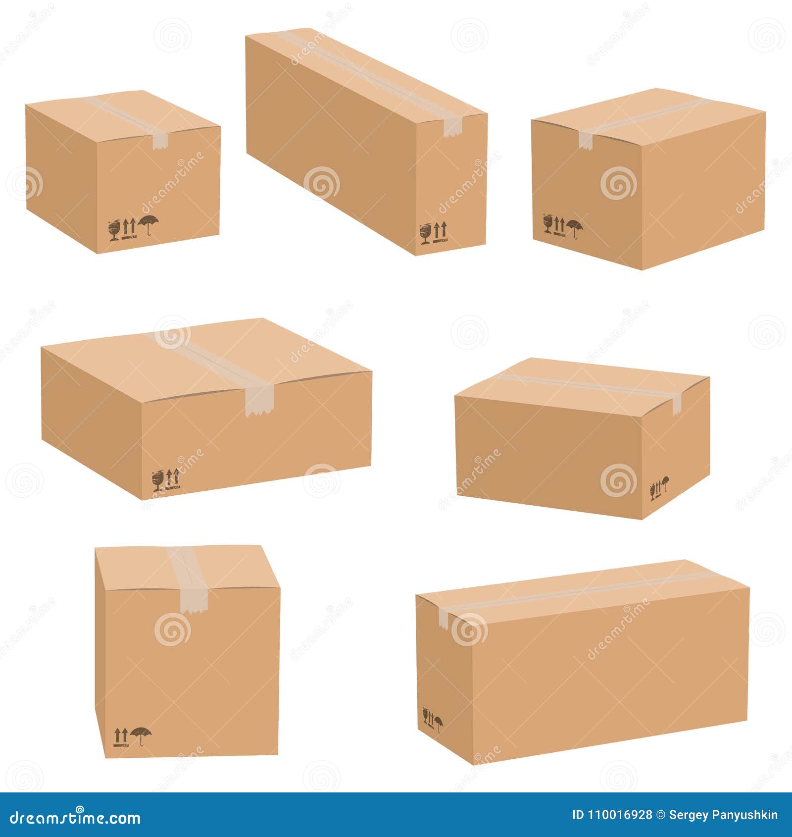 set of cardboard boxes  on white background.  carton packaging box.