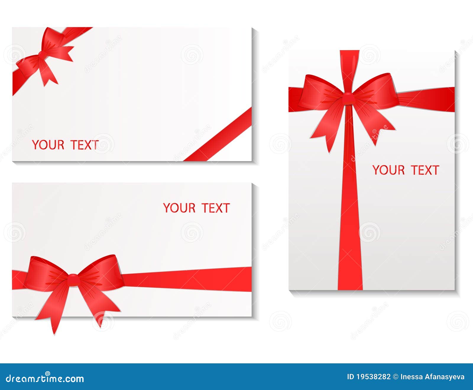 Set of the Cards with Red Tape Stock Vector Illustration of gift