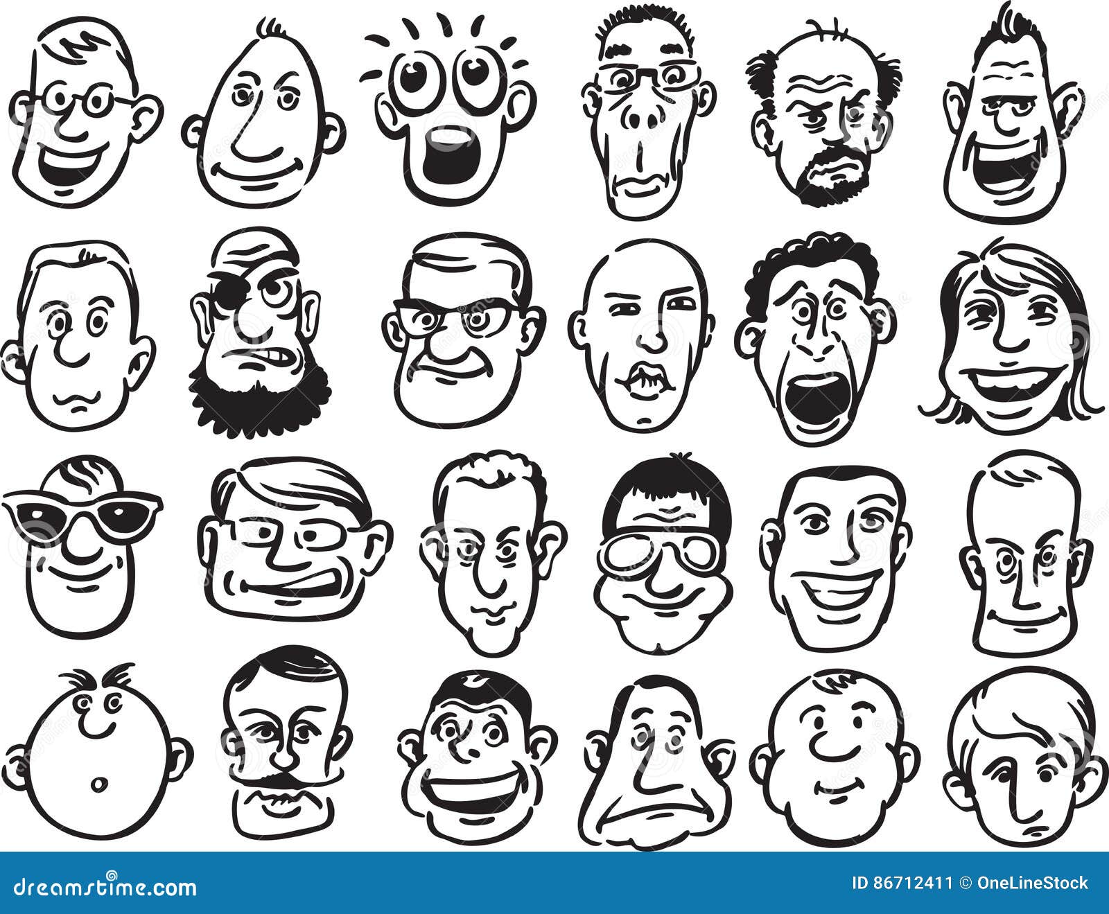 Set Of Caricature Faces Stock Vector Illustration Of Frustrated 86712411