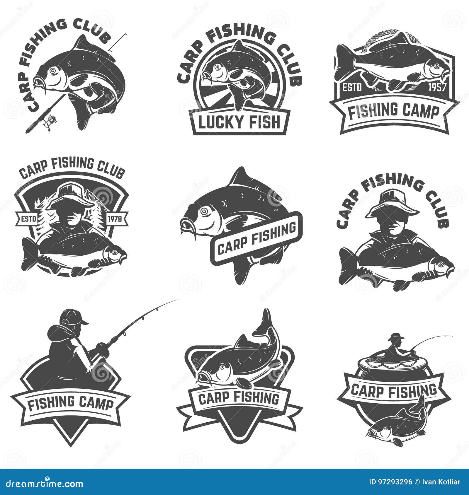 Carp Fishing Logo Illustrations & Vectors