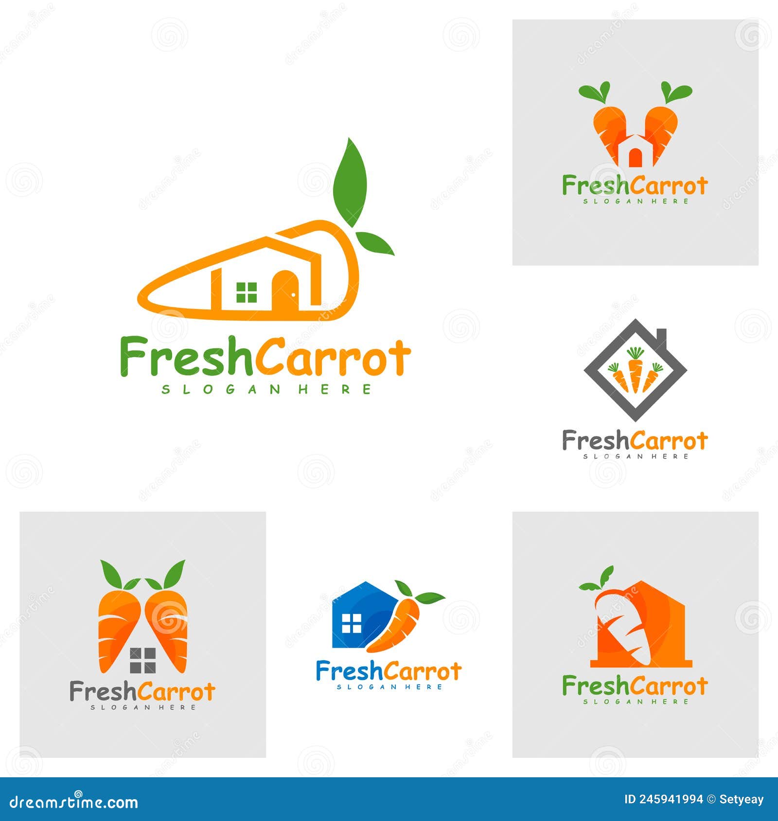 Set of Carrot House Logo Design Vector, Creative Carrot Logo Design