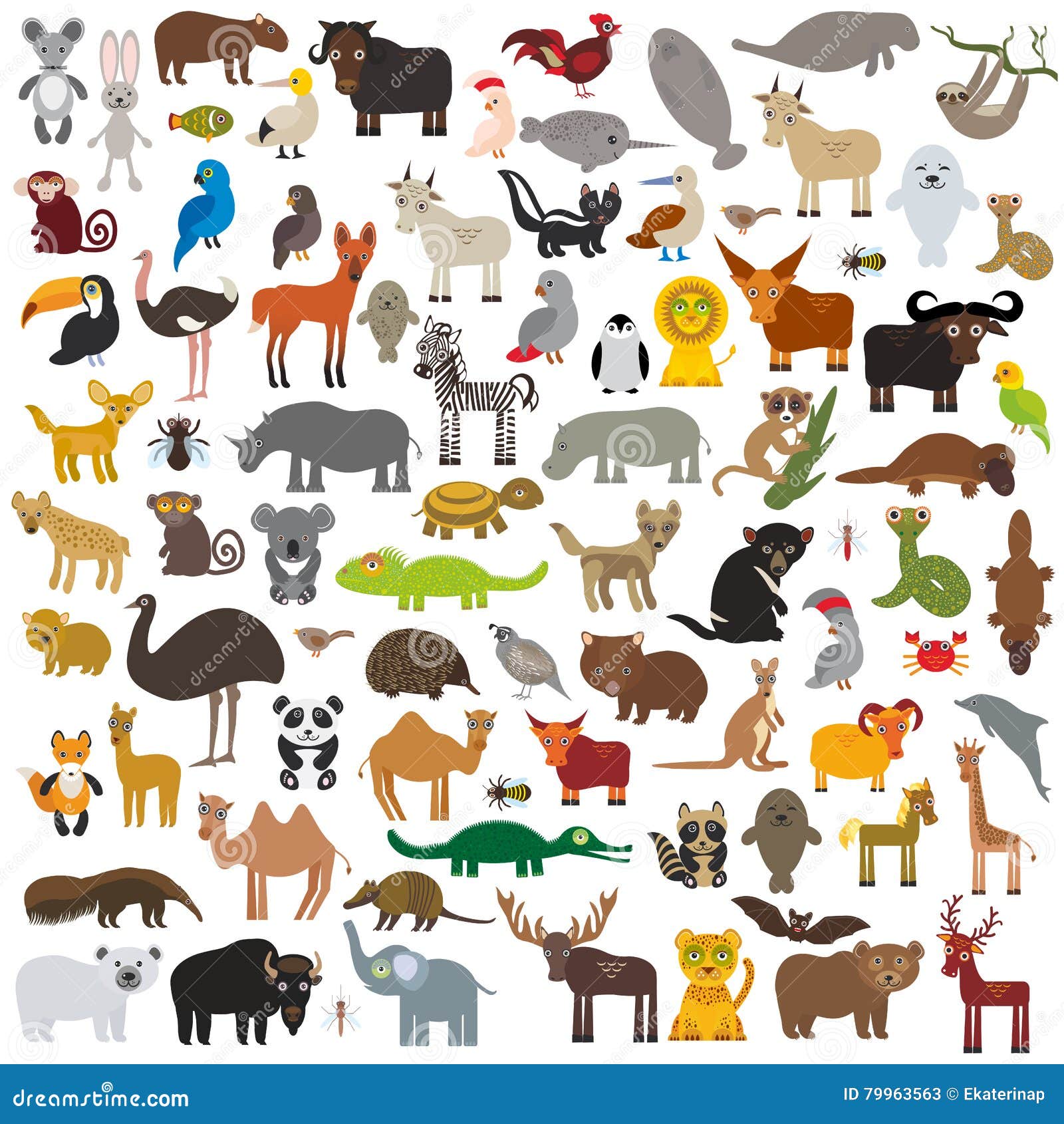 Set Cartoon Animals from All Over the World. Australia, North and South  America, Eurasia, Africa Isolated on White Background Stock Vector -  Illustration of devil, deer: 79963563