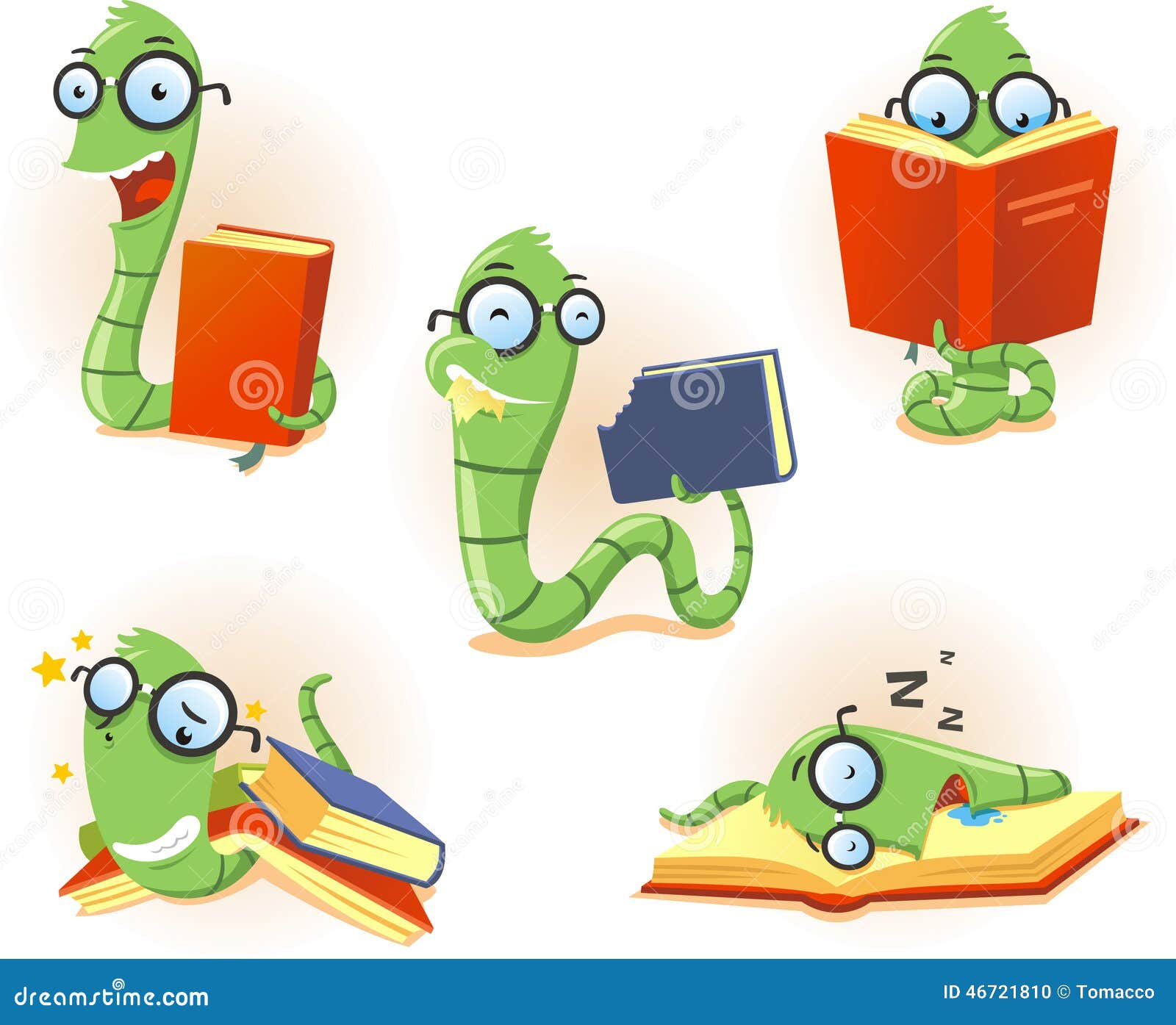 Set cartoon bookworm stock illustration. Illustration of sleeping - 46721810