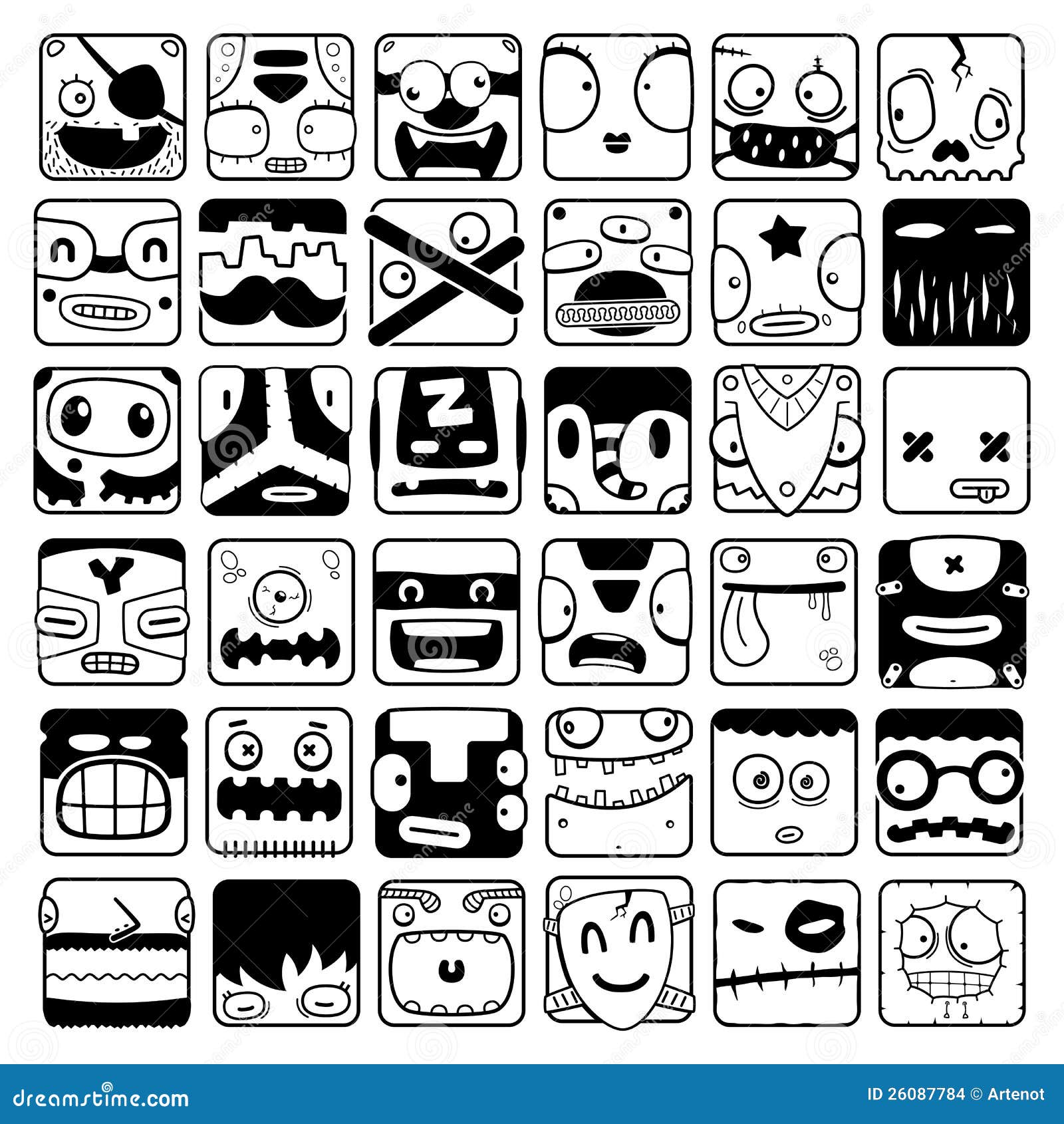 Set of Cartoon Box Face Silhouettes Stock Illustration - Illustration ...