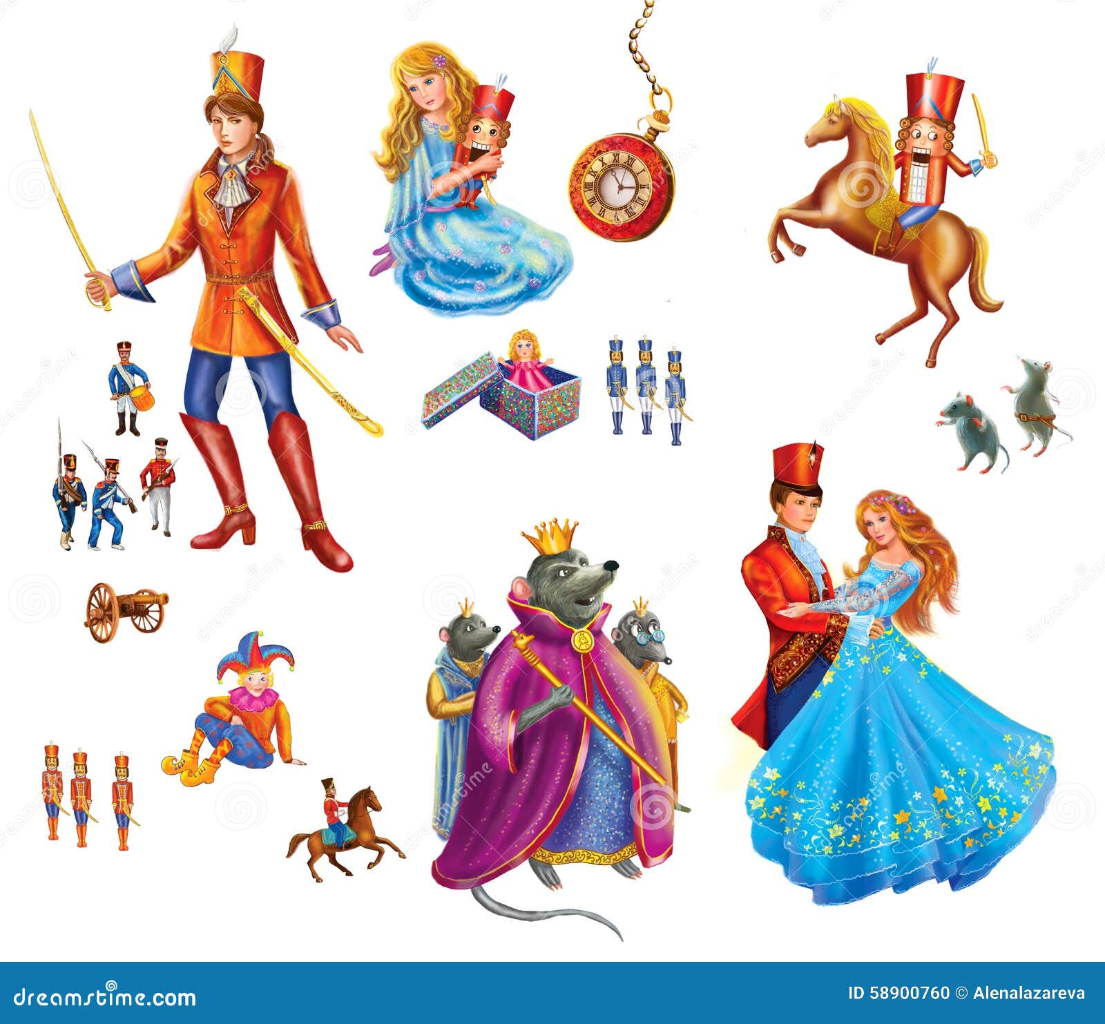 Set Cartoon Characters for Fairy Tale Nutcracker Stock Illustration -  Illustration of pretty, white: 58900760