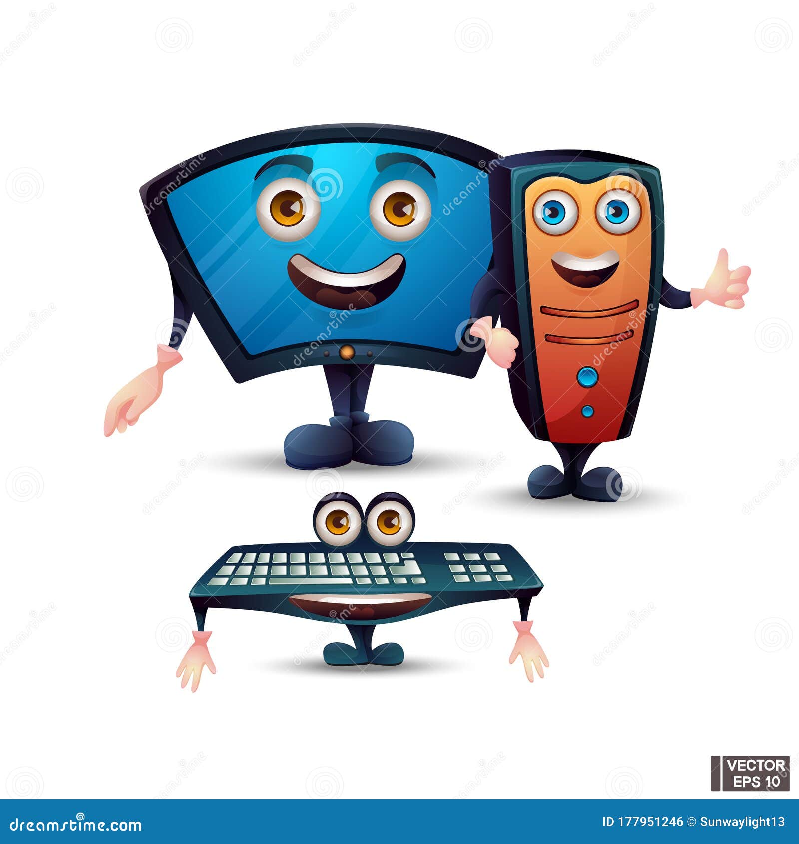 Set of Cartoon Characters Funny Computer Elements Stock Vector -  Illustration of keyboard, business: 177951246