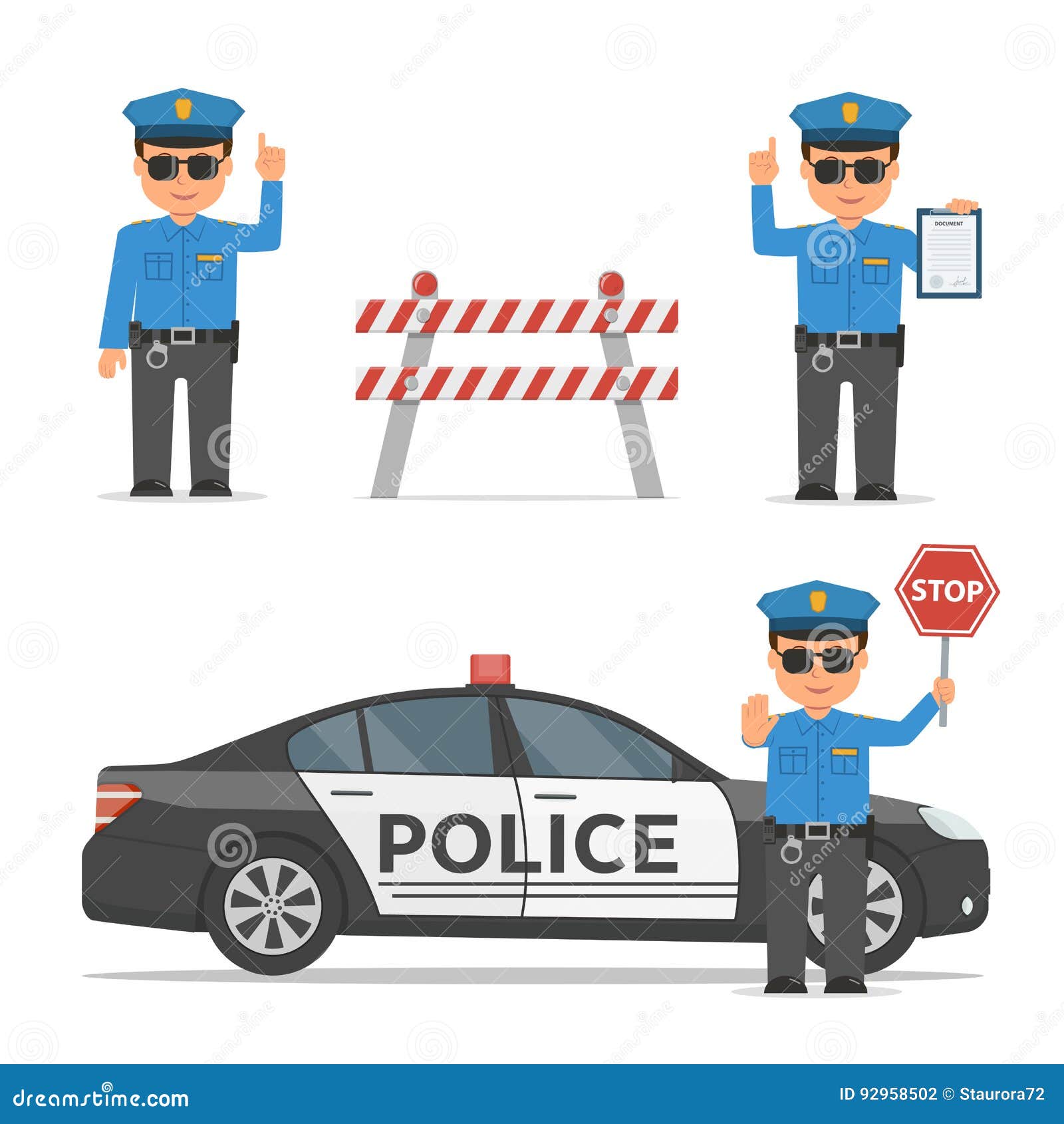 Set of Cartoon Characters of a Police Officer. Traffic Policeman in Different Poses. Police Car and Police Roadblock Stock Vector - Illustration of infographic, officer: 92958502 Set of Cartoon Characters of a Police Officer. Traffic Policeman in Different Poses. Police Car and Police Roadblock Stock Vector - Illustration of infographic, officer: 92958502