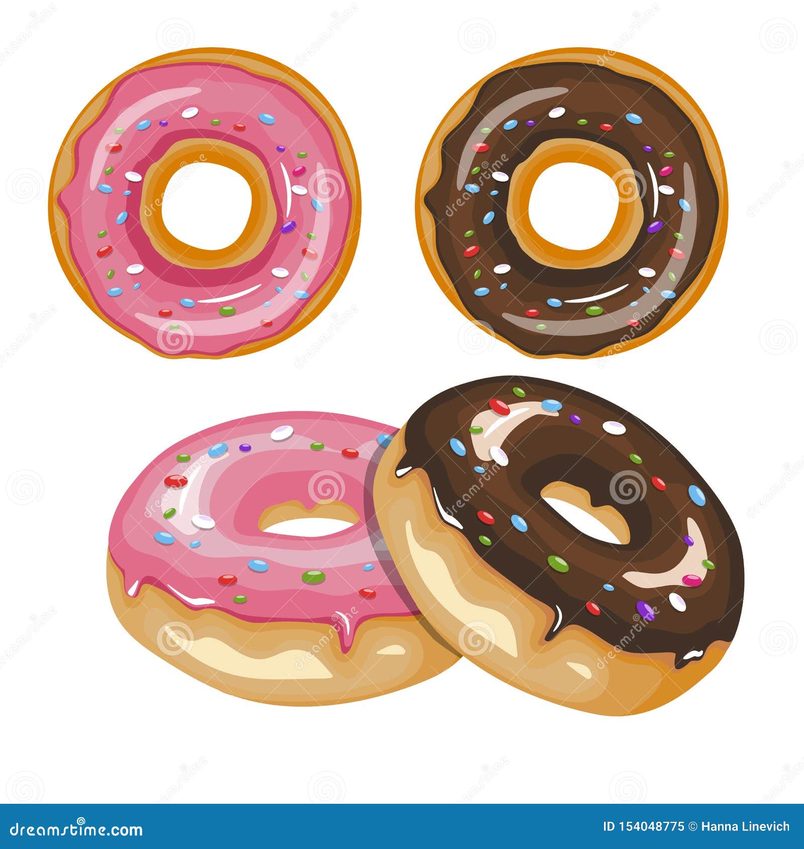 Set of Cartoon Colorful Donuts Isolated on White Background. Top View  Doughnuts Collection into Glaze for Menu Design Stock Vector - Illustration  of hole, abstract: 154048775