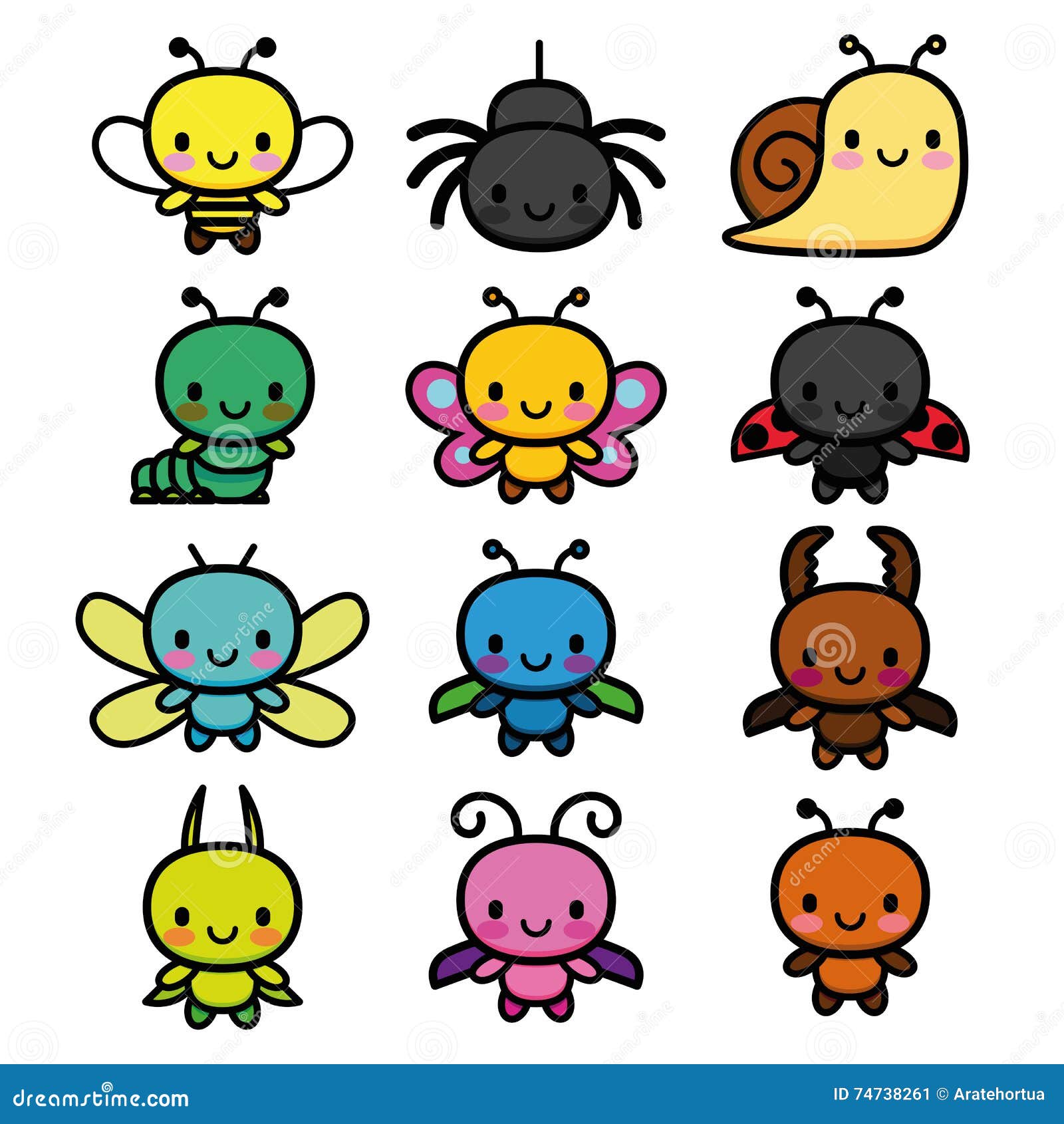 Set of Cartoon Cute Bugs Isolated Stock Illustration - Illustration of  pink, icon: 74738261