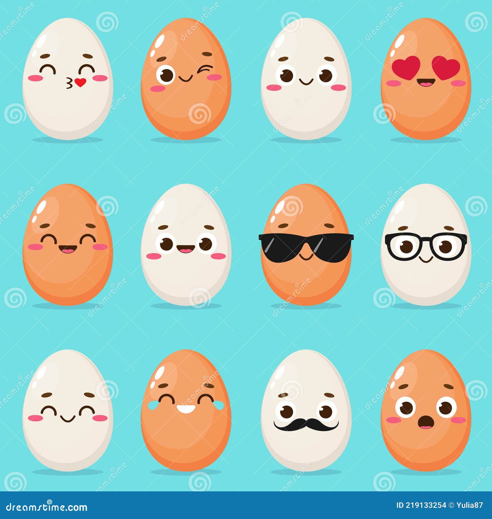 Set of cartoon egg emoji stock vector. Illustration of breakfast