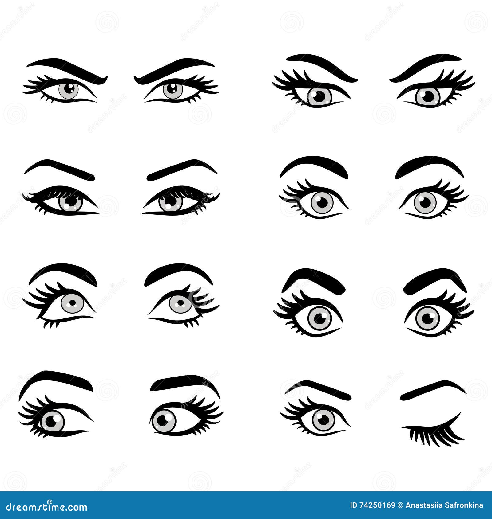 Set of cartoon eyes. stock vector. Illustration of beauty - 74250169