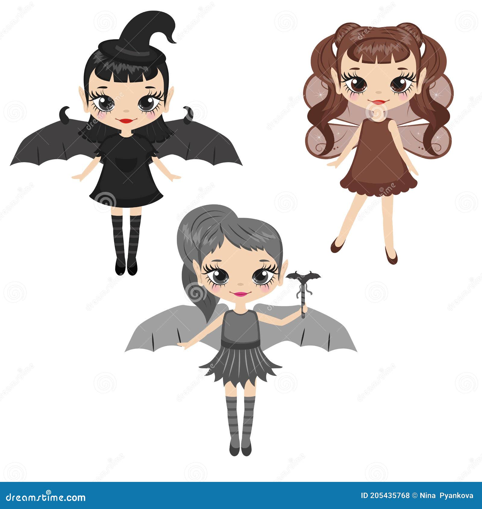 Set of Cartoon Fairies Characters Stock Illustration - Illustration of ...