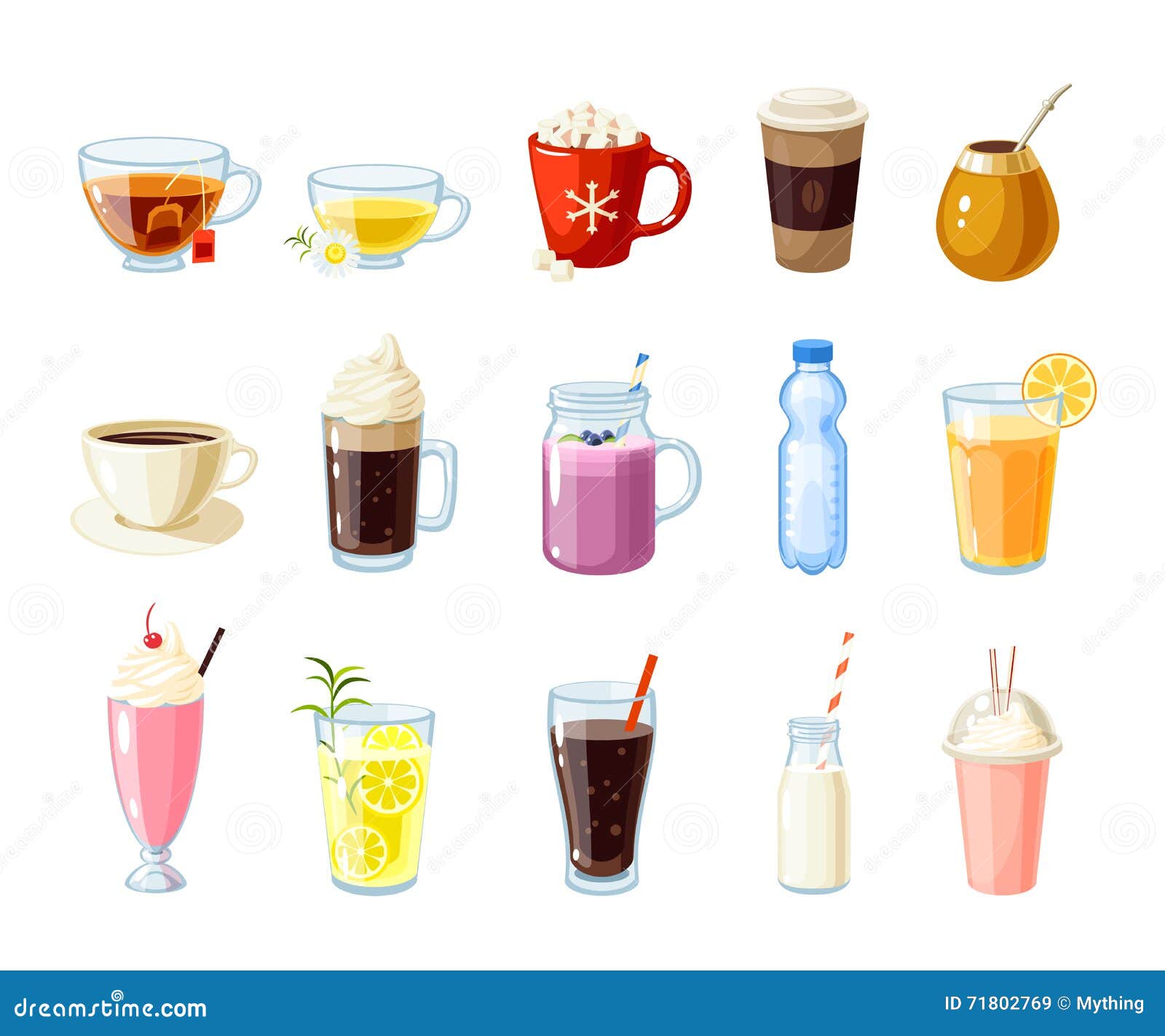 set of cartoon food: non-alcoholic beverages