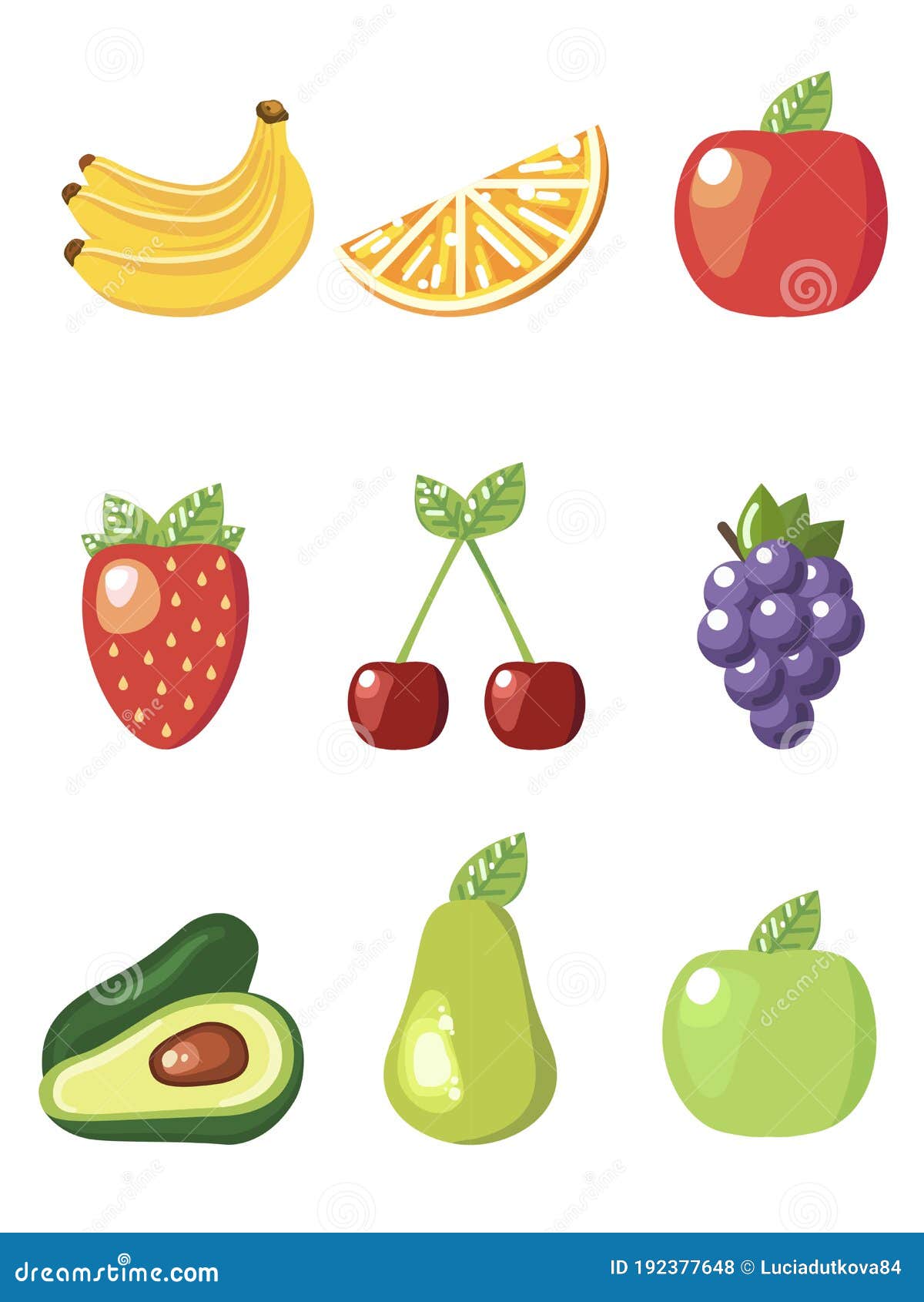 Set of cartoon fruit stock photo. Illustration of flat - 192377648