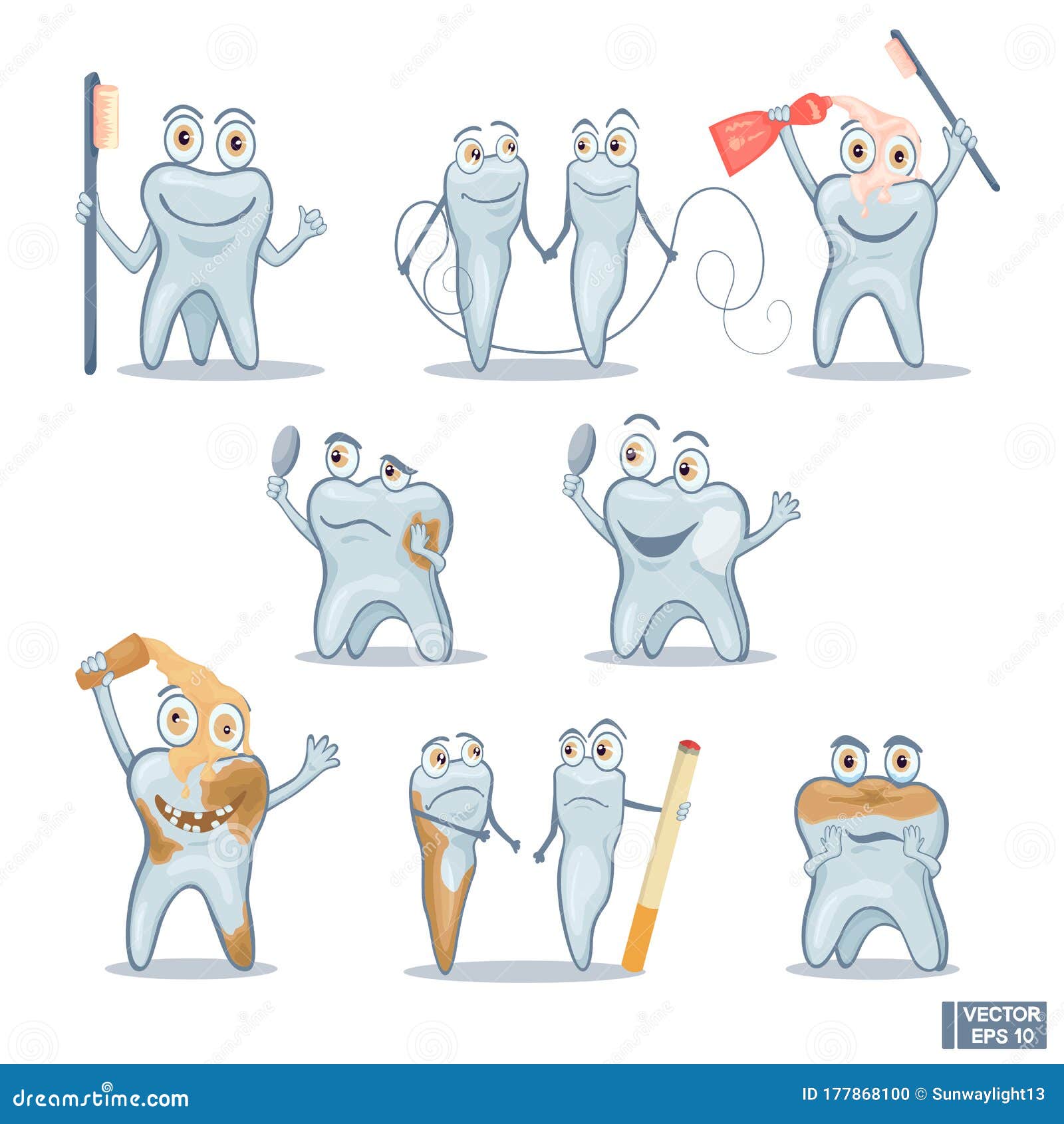 Set of cartoon funny teeth stock illustration. Illustration of isolated -  177868100