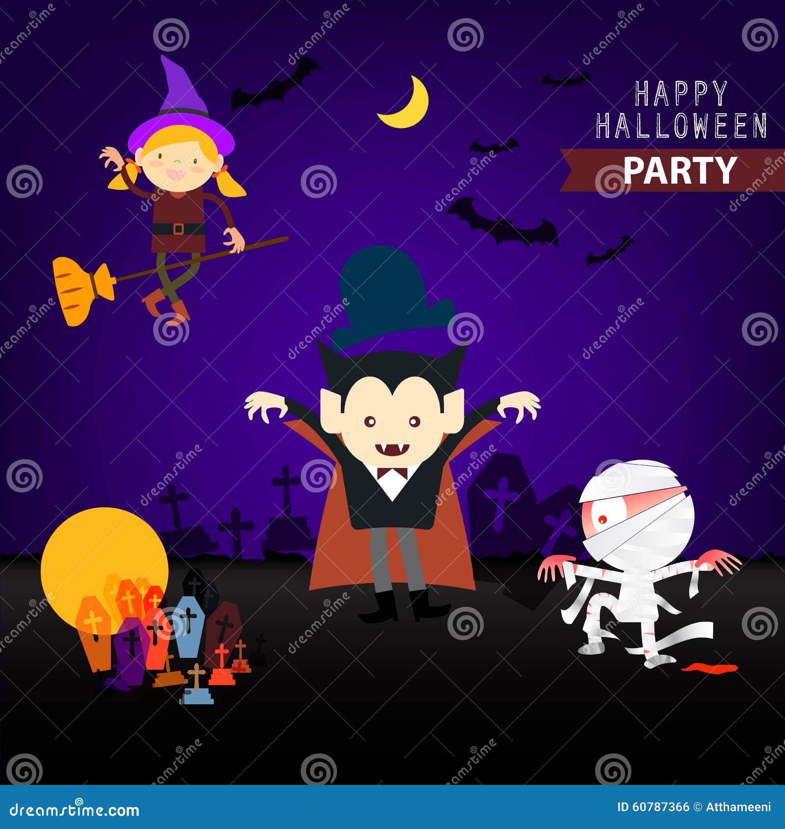 Set of Cartoon Happy Halloween Background Stock Vector - Illustration ...