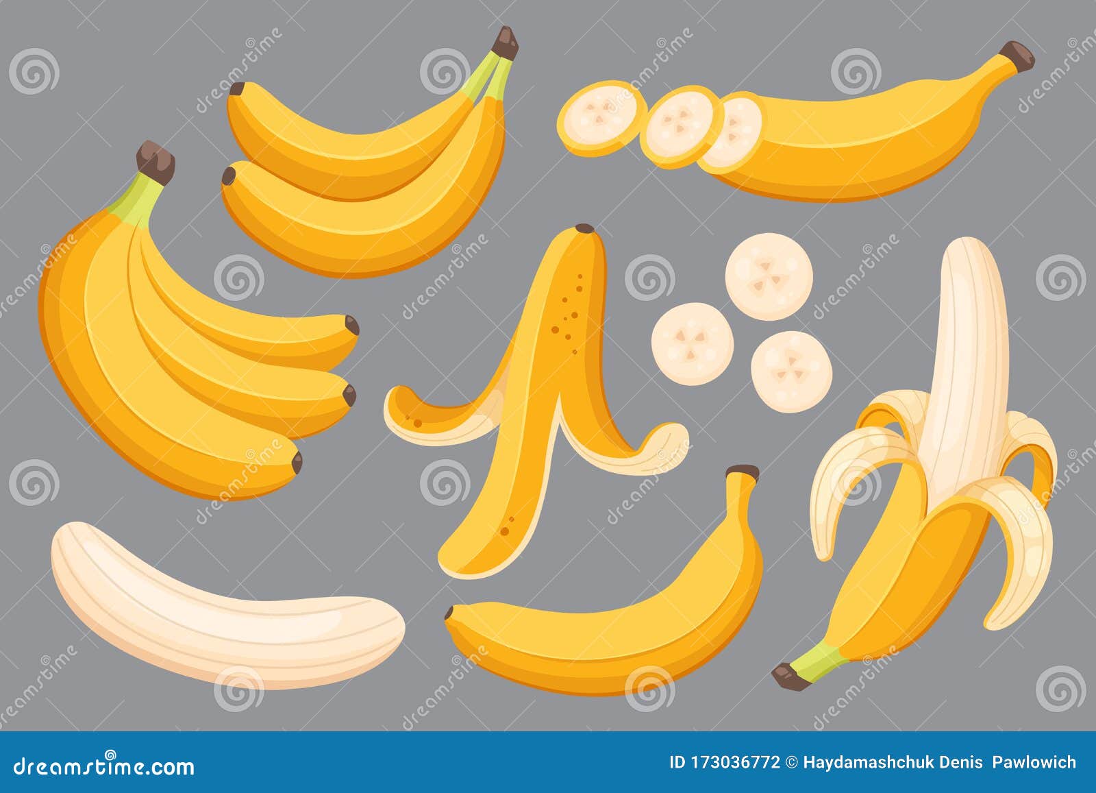 Cartoon banana fruits. Bunches of fresh bananas vector illus