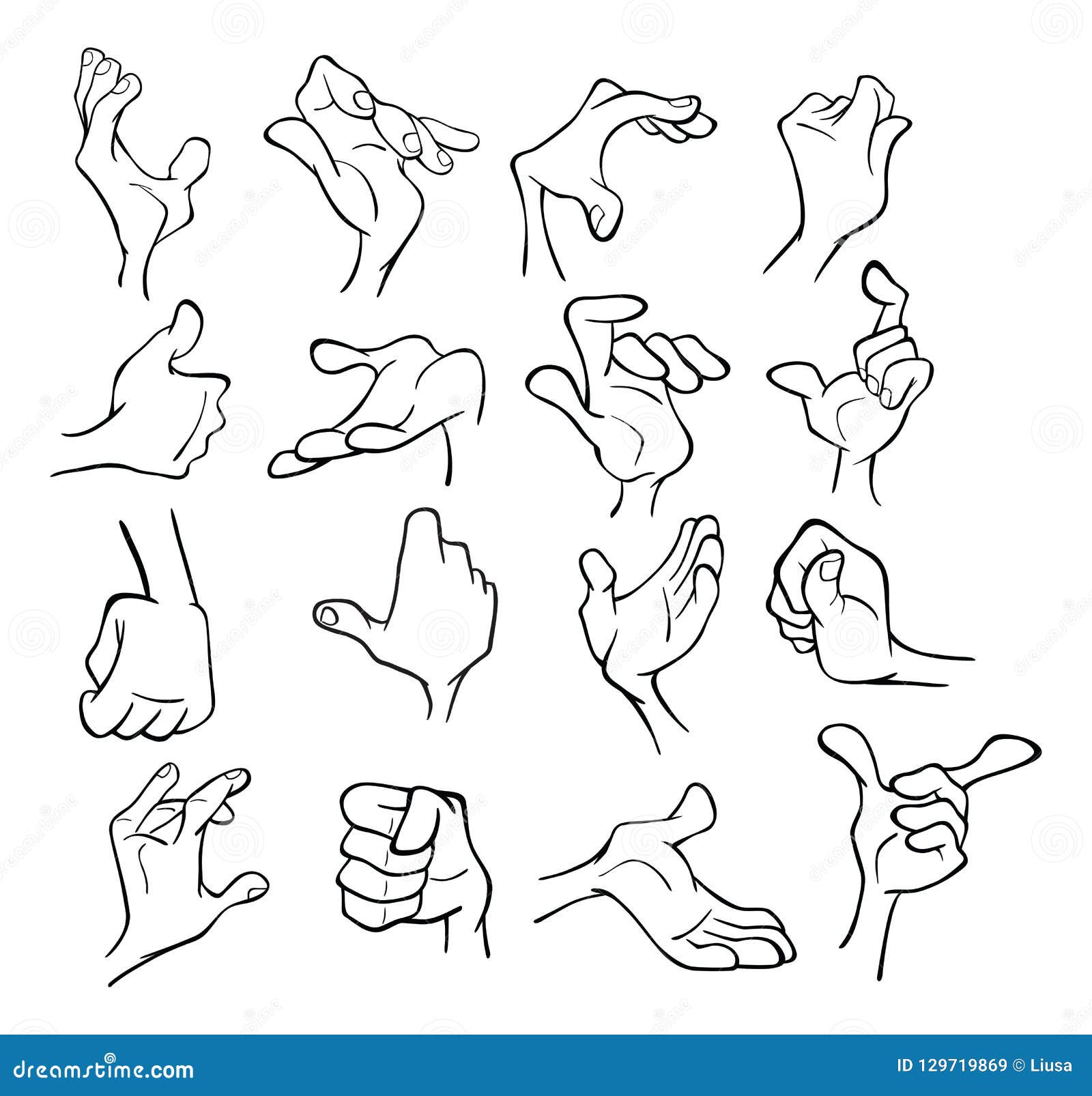 A Set of Cartoon Illustrations. Hands with Different Gestures for You  Design. Coloring Book. Outline Stock Vector - Illustration of help, sketch:  129719869