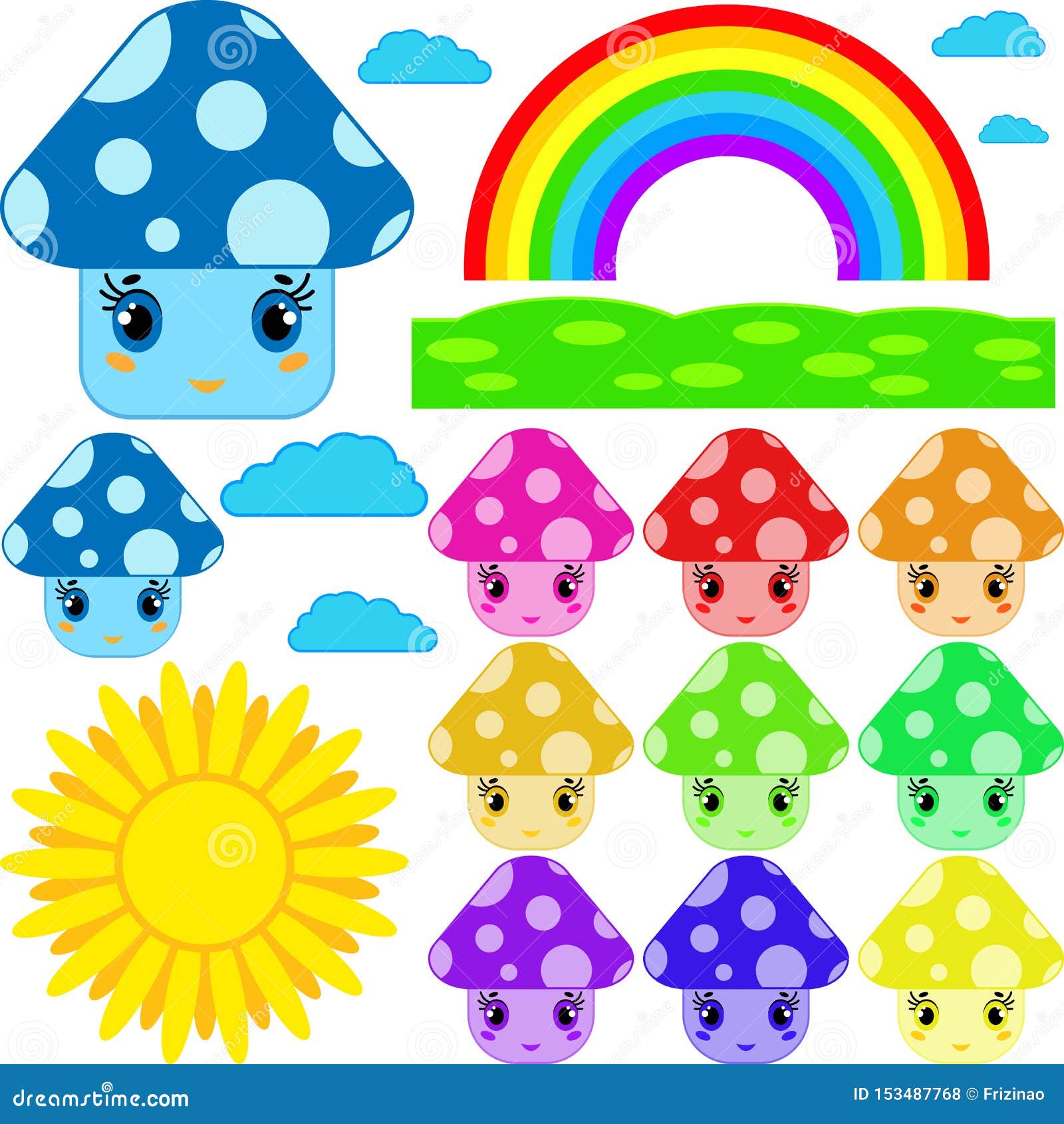 Set of Cartoon Mushrooms of Different Colors Stock Vector ...