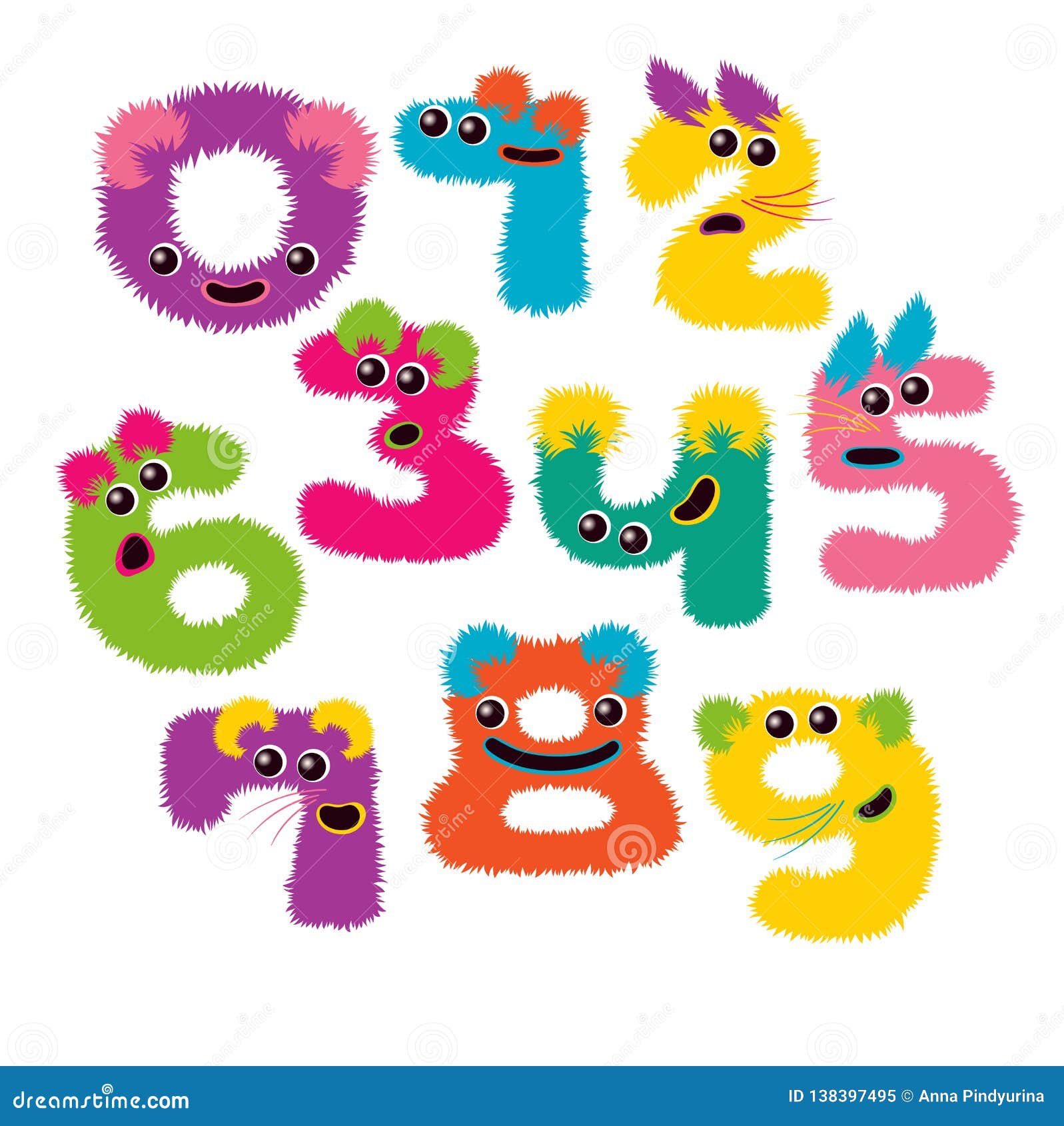 Set Of Cartoon Numbers In Flat Style Stock Vector - Illustration of