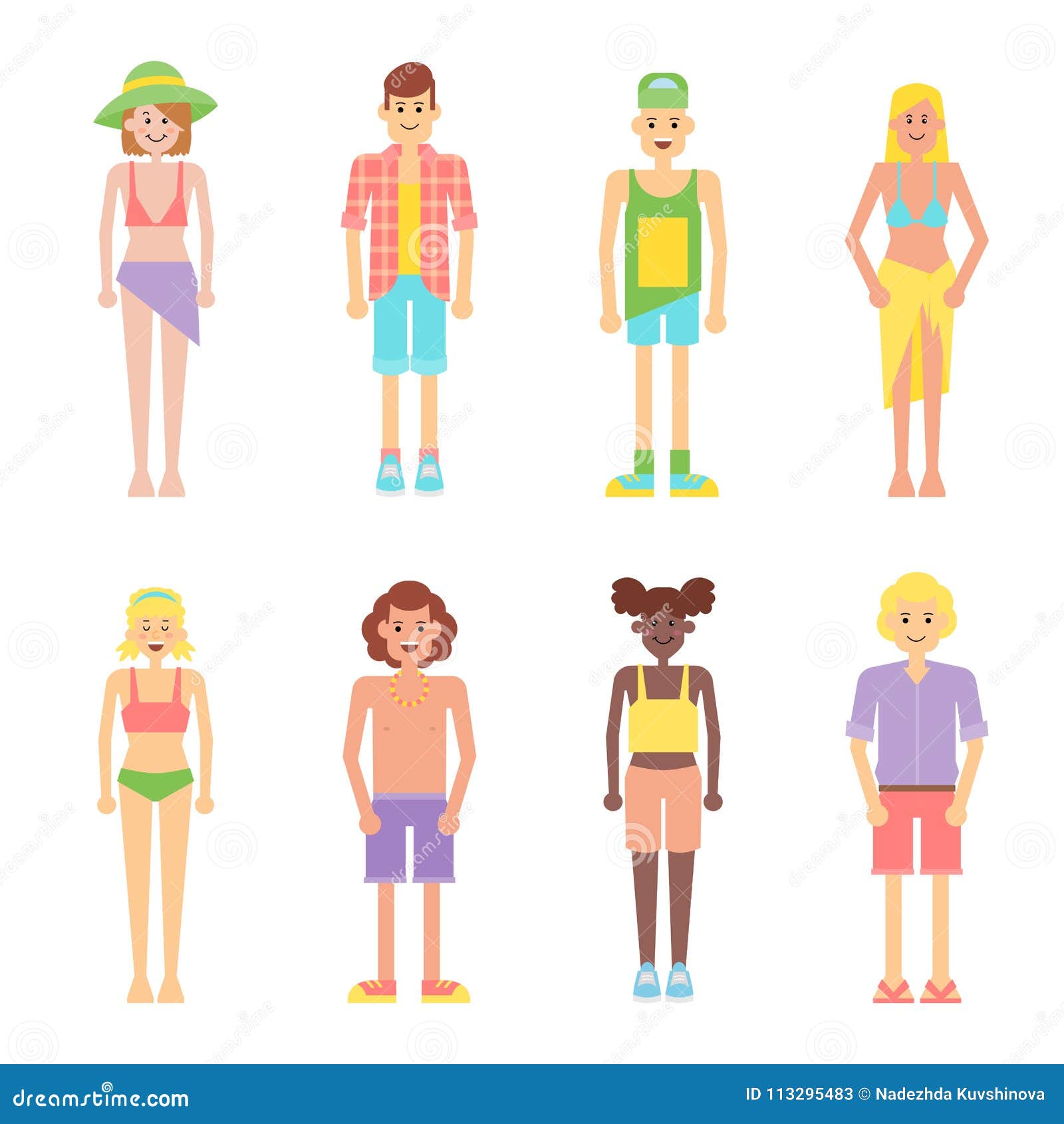 Set of Cartoon People in Summer Clothes. Stock Vector - Illustration of vacation, woman: 113295483 Set of Cartoon People in Summer Clothes. Stock Vector - Illustration of vacation, woman: 113295483