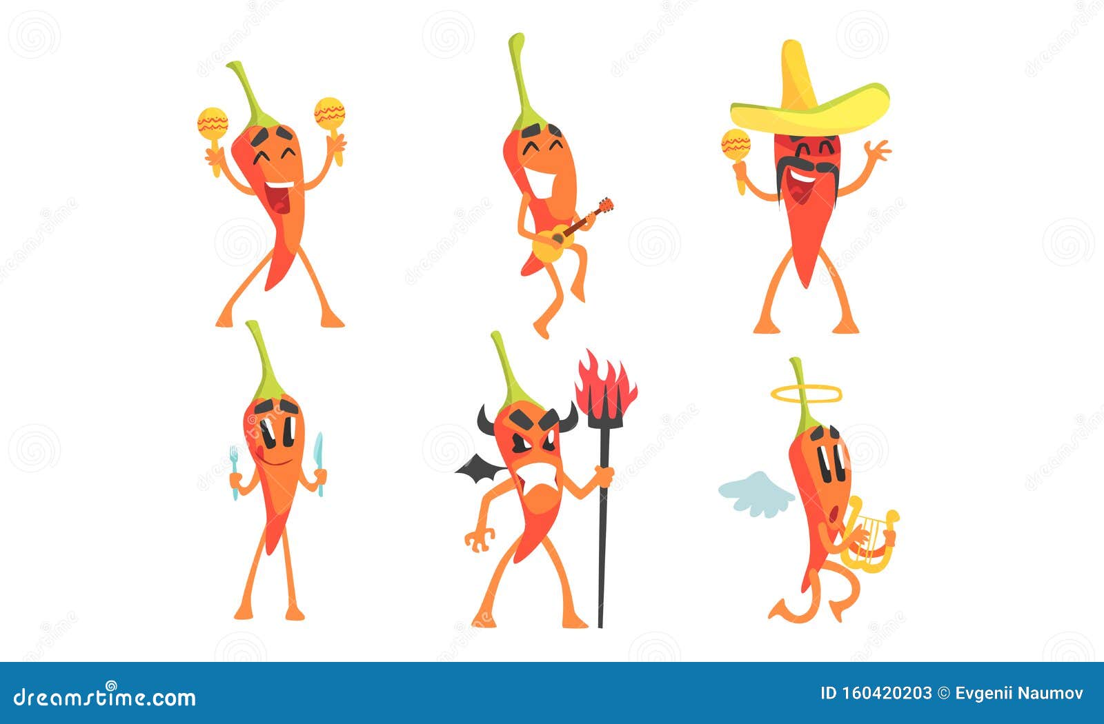 set of cartoon red hot chili peppers.  .
