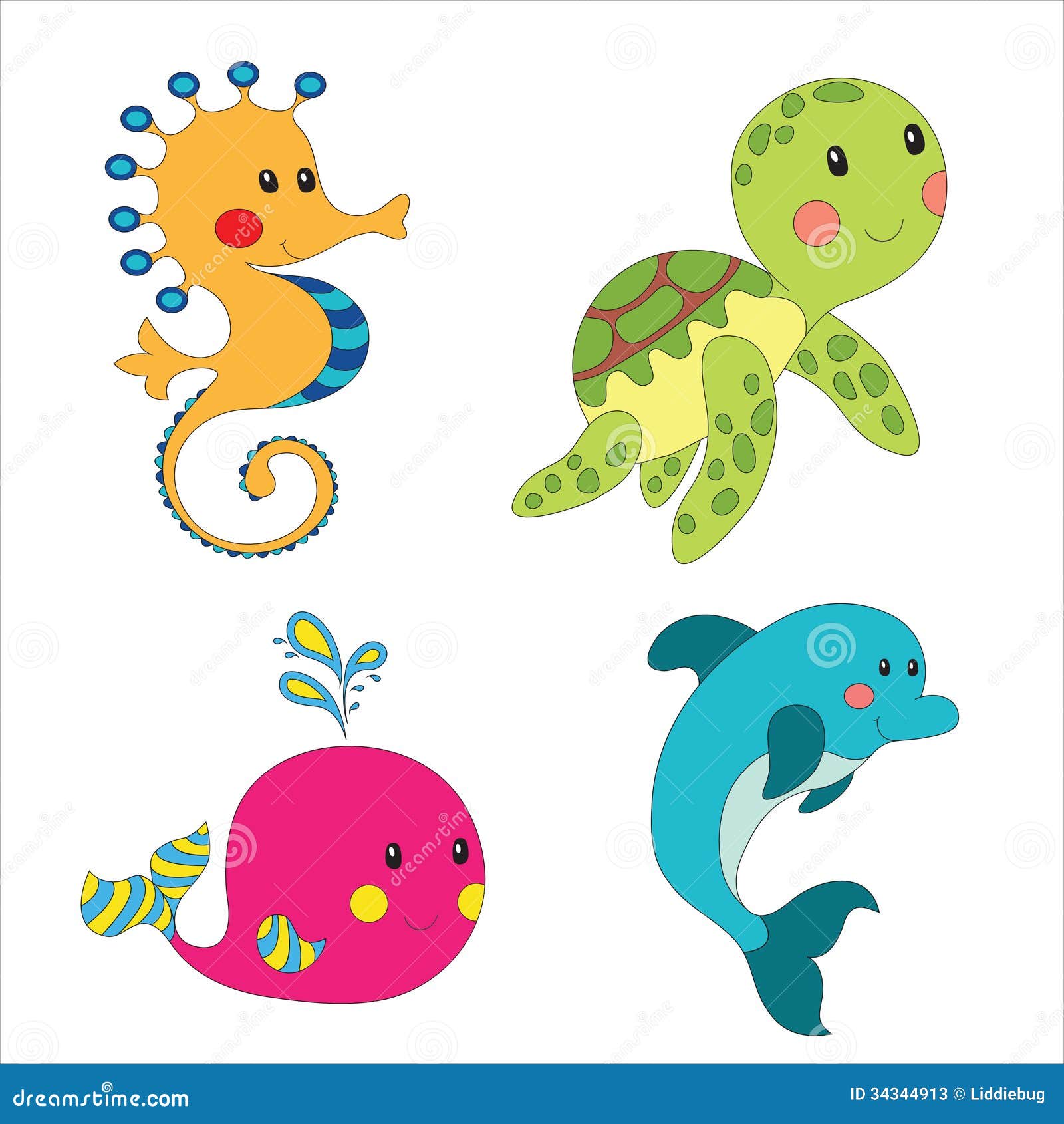 Set Of Cartoon Sea Creatures Stock Vector - Illustration ...