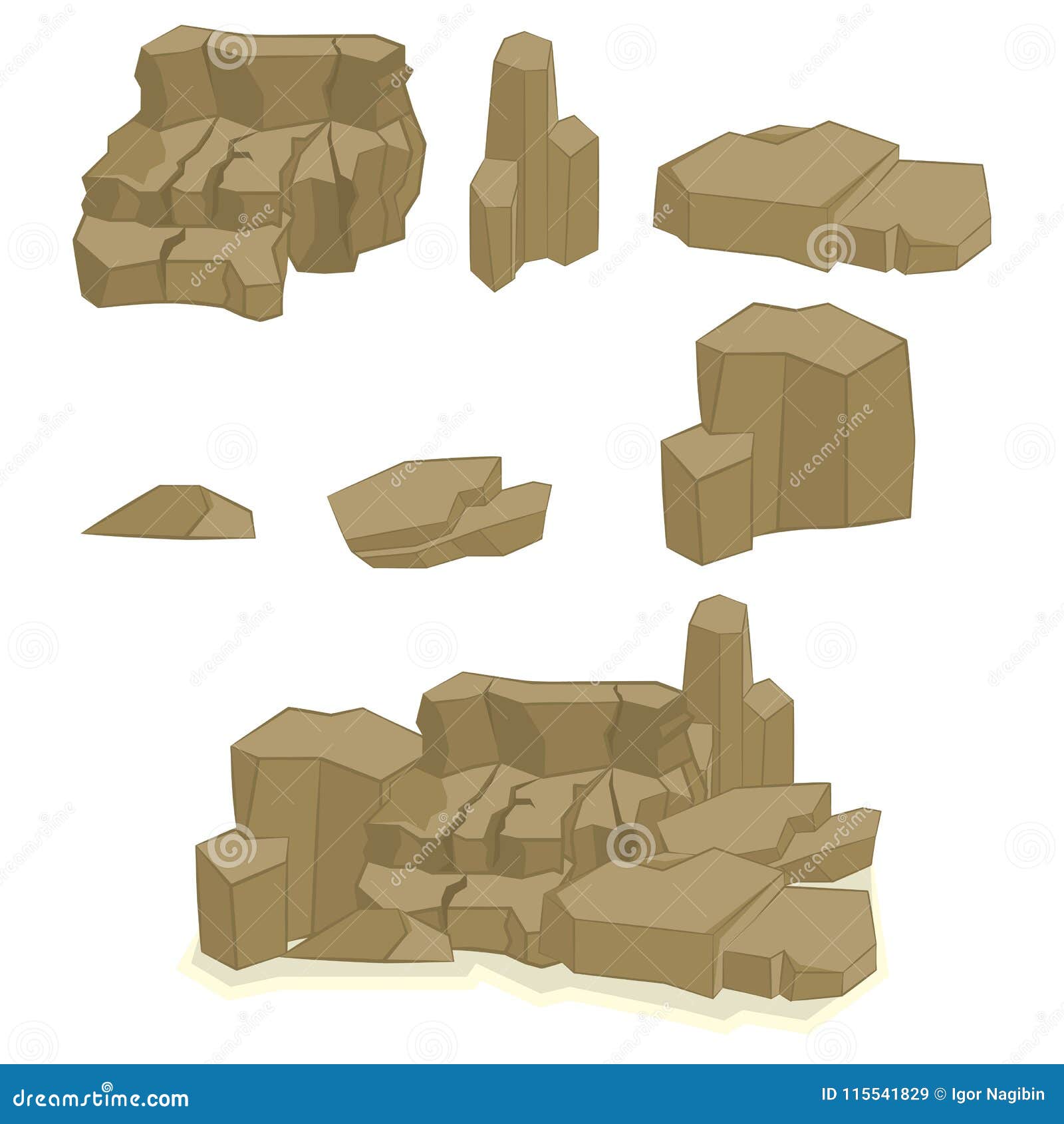 A Set of Cartoon Stones and Rocks in an Isometric 3d Style. Stock ...
