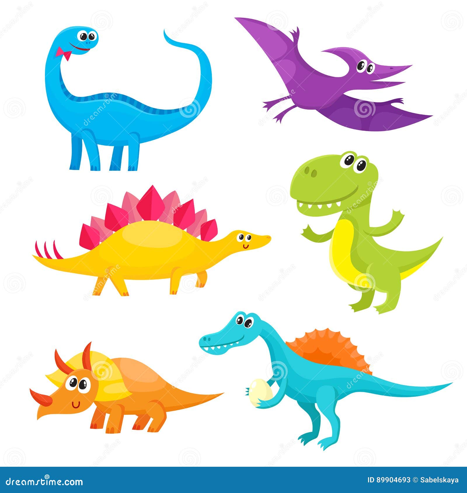 Set of Cartoon Style Cute and Funny Smiling Baby Dinosaurs Stock Vector ...