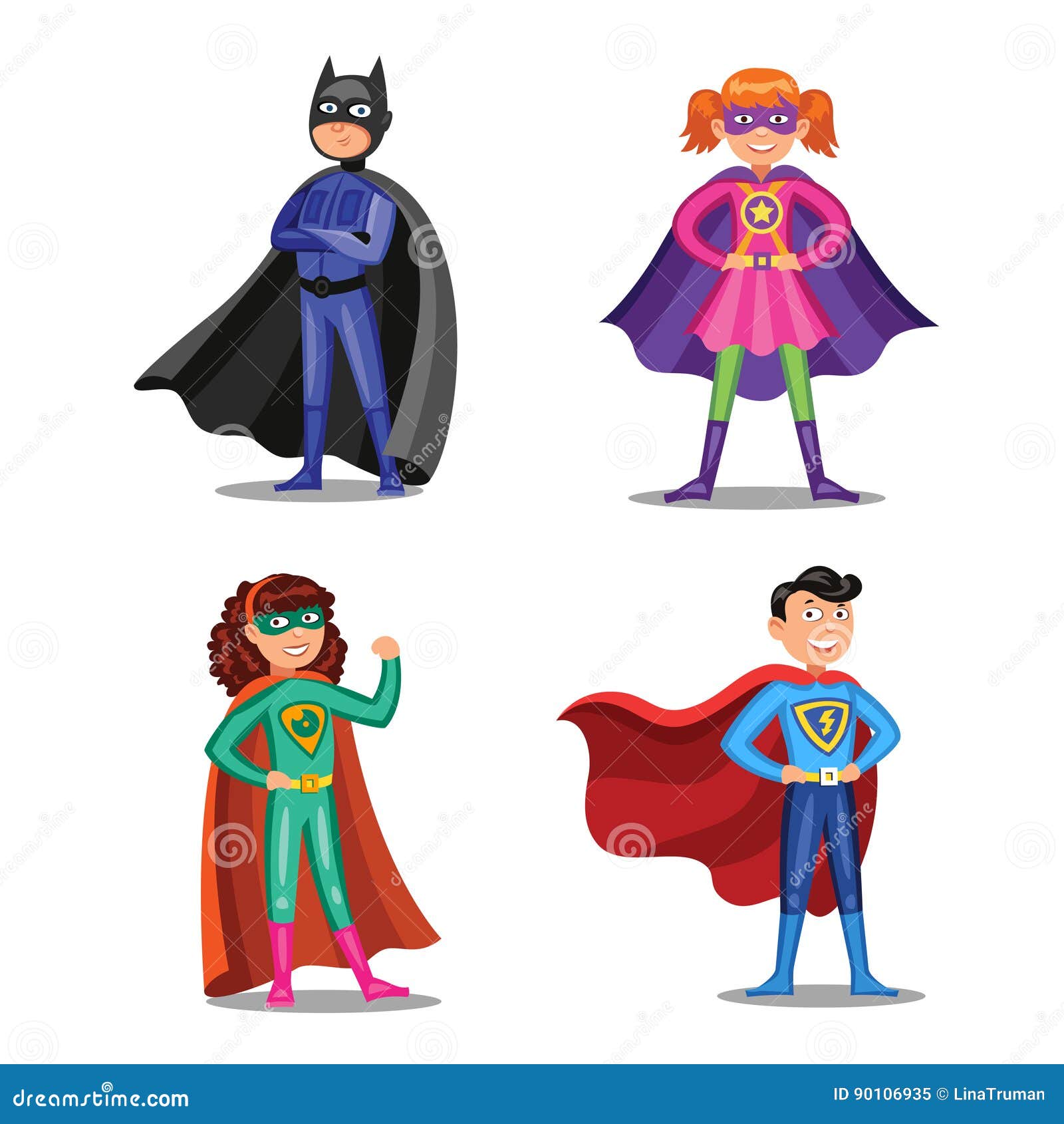 Set of Cartoon Super Heroes. Boys and Girls in Superhero Costumes Stock  Vector - Illustration of costume, comic: 90106935