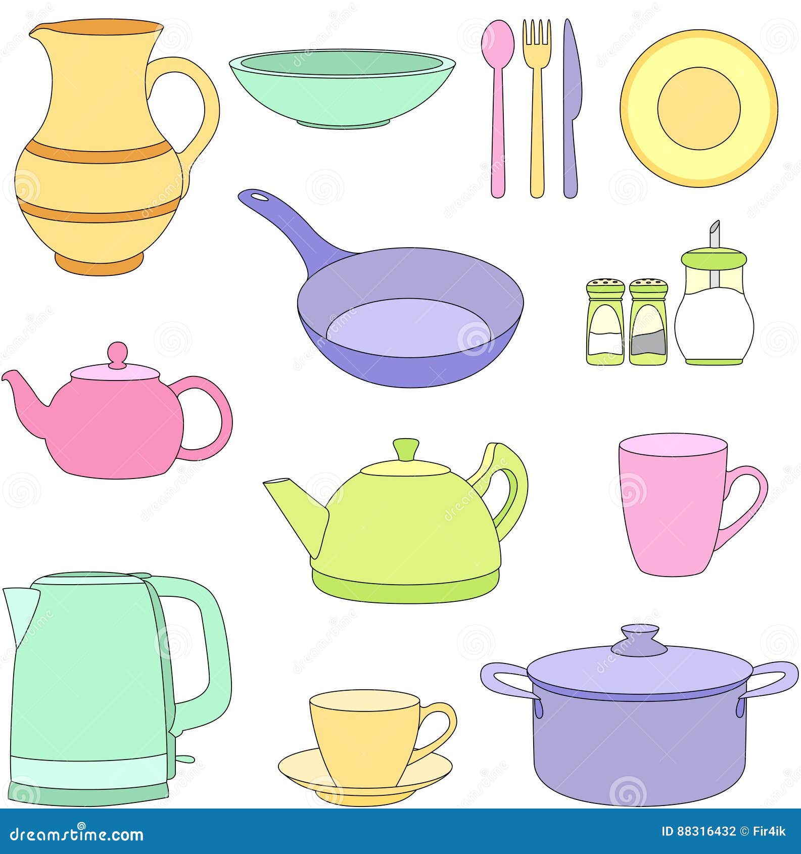 Set of cartoon tableware stock vector. Illustration of chef 88316432