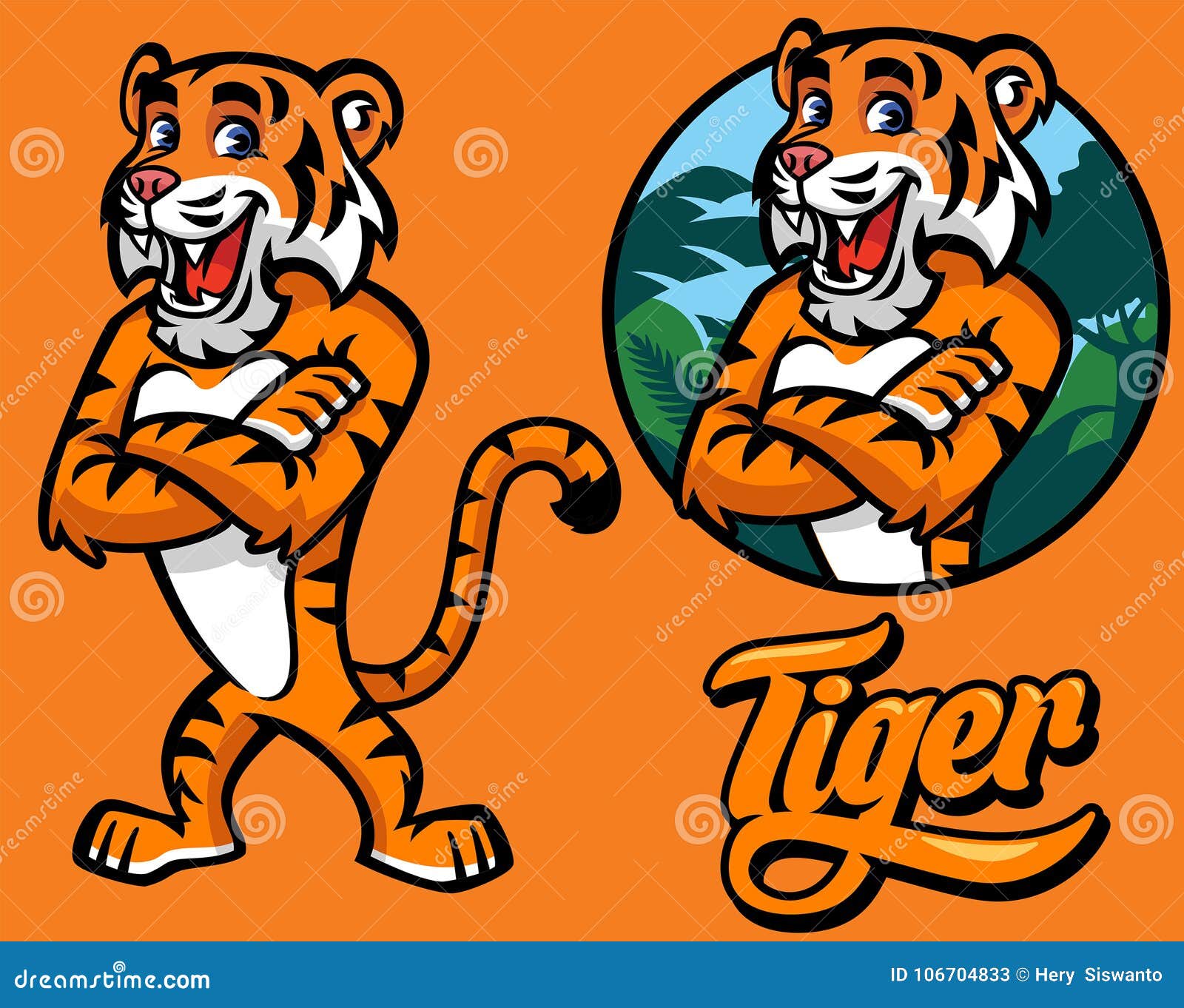 Set of Cartoon Tiger Character Stock Vector Illustration of friendly