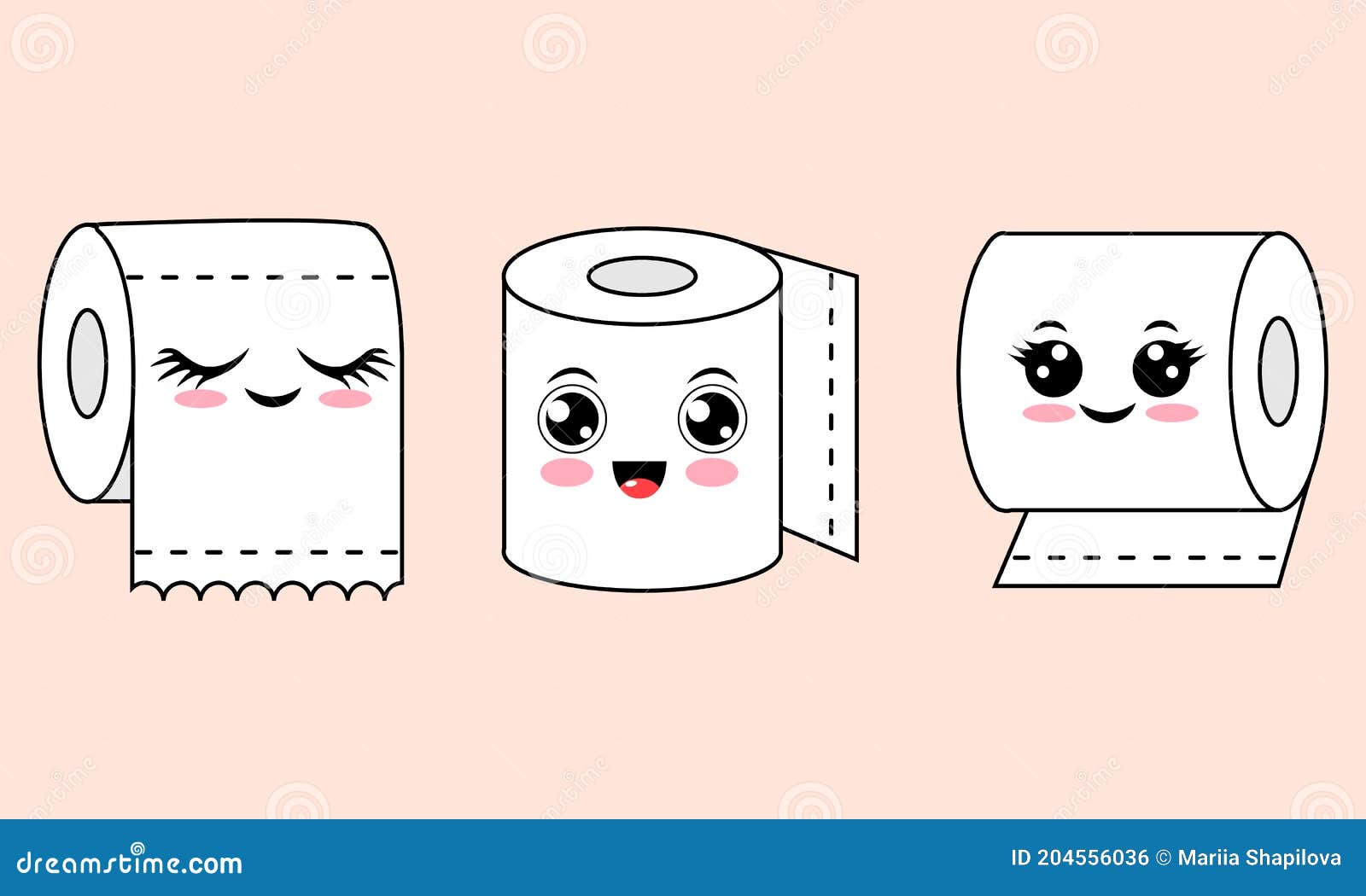 Set of Cartoon Toilet Paper Rolls Stock Vector - Illustration of funny,  amusing: 204556036